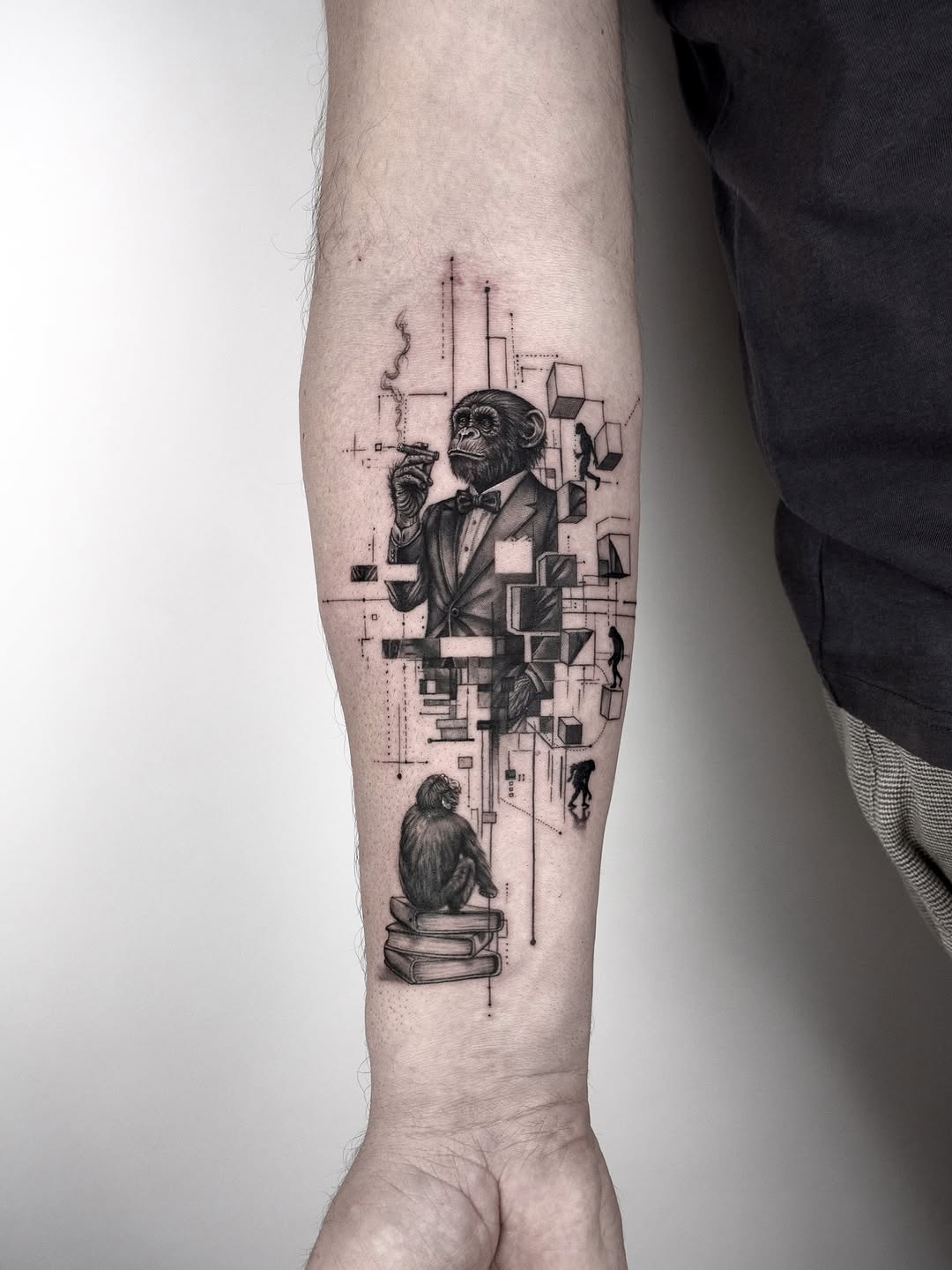 Sketch tattoo on the forearm by János Bozóki, Budapest, Hungary