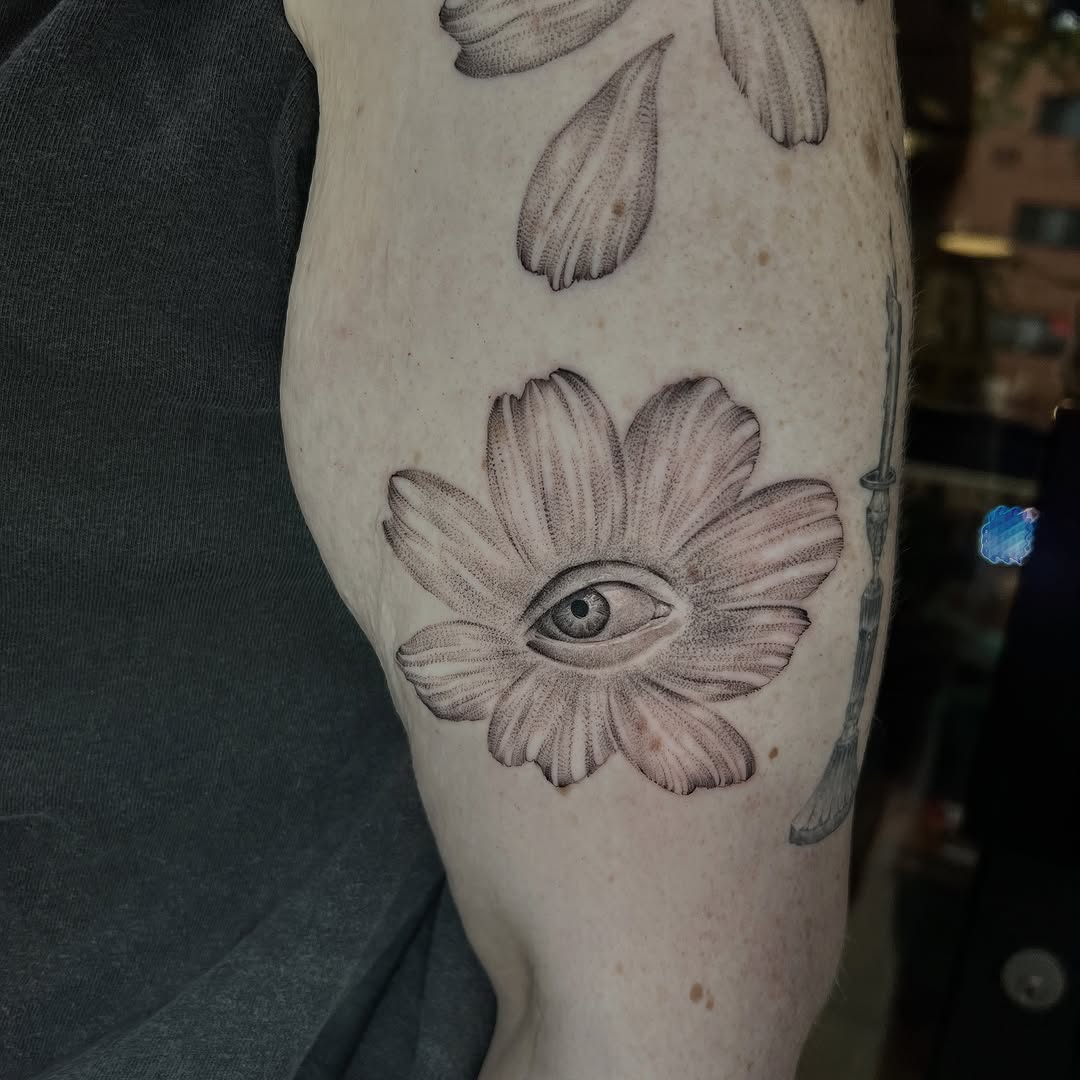 Tattoo by @southpaw.stipple — dotwork, black_and_grey