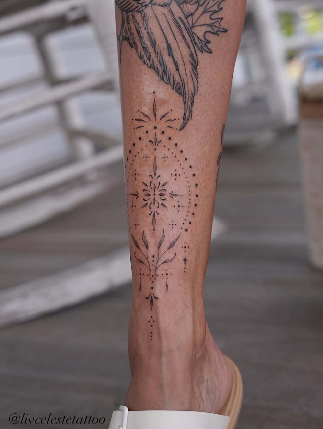 Ornamental mandala with floral elements ornamental tattoo on the calf by ༻❁༺ ⟡ 𝑳𝒊𝒗 𝑪𝒆𝒍𝒆𝒔𝒕𝒆 ⟡ ༻❁༺
