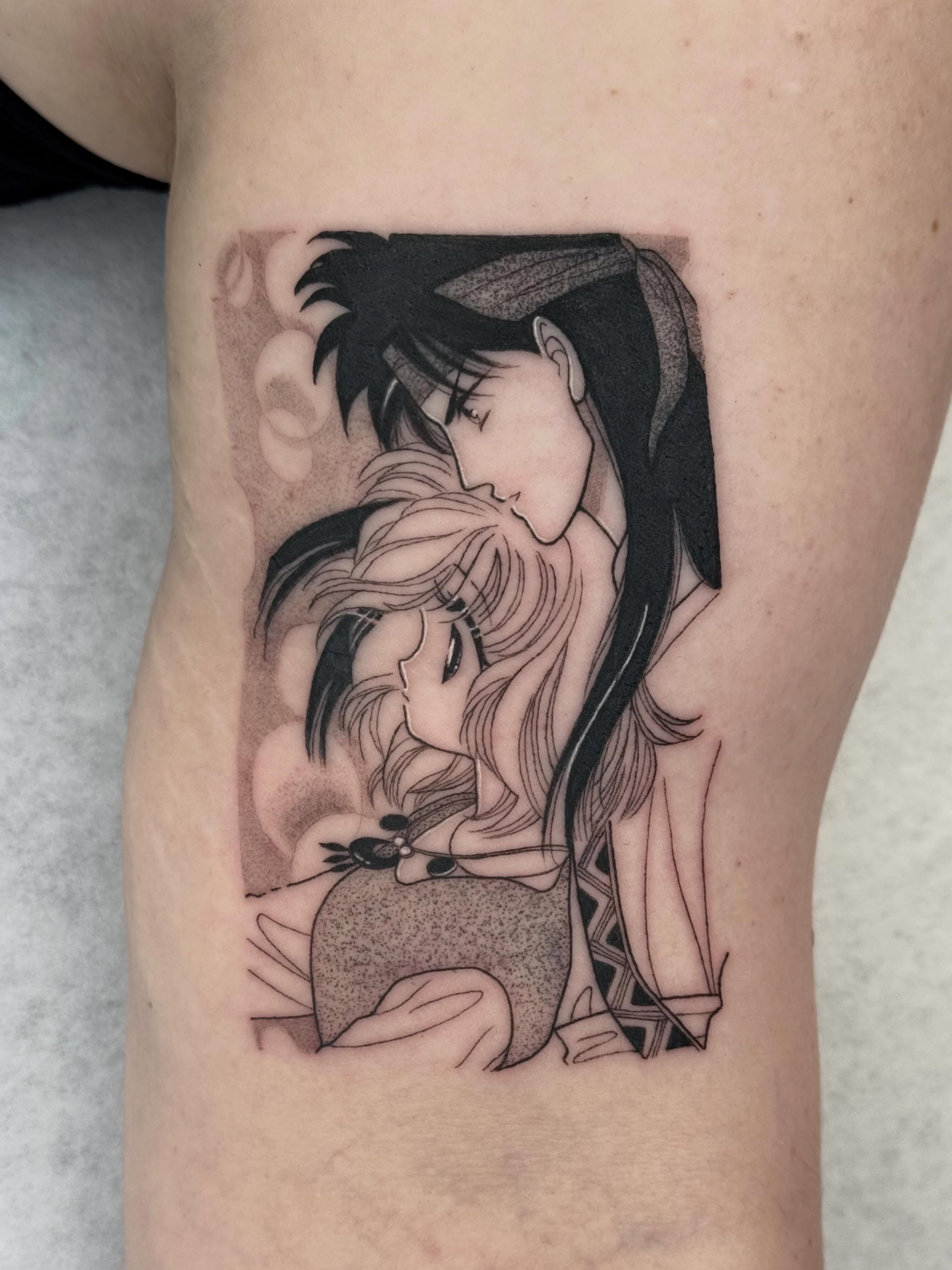 Tattoo by @emkriegart — dotwork, anime