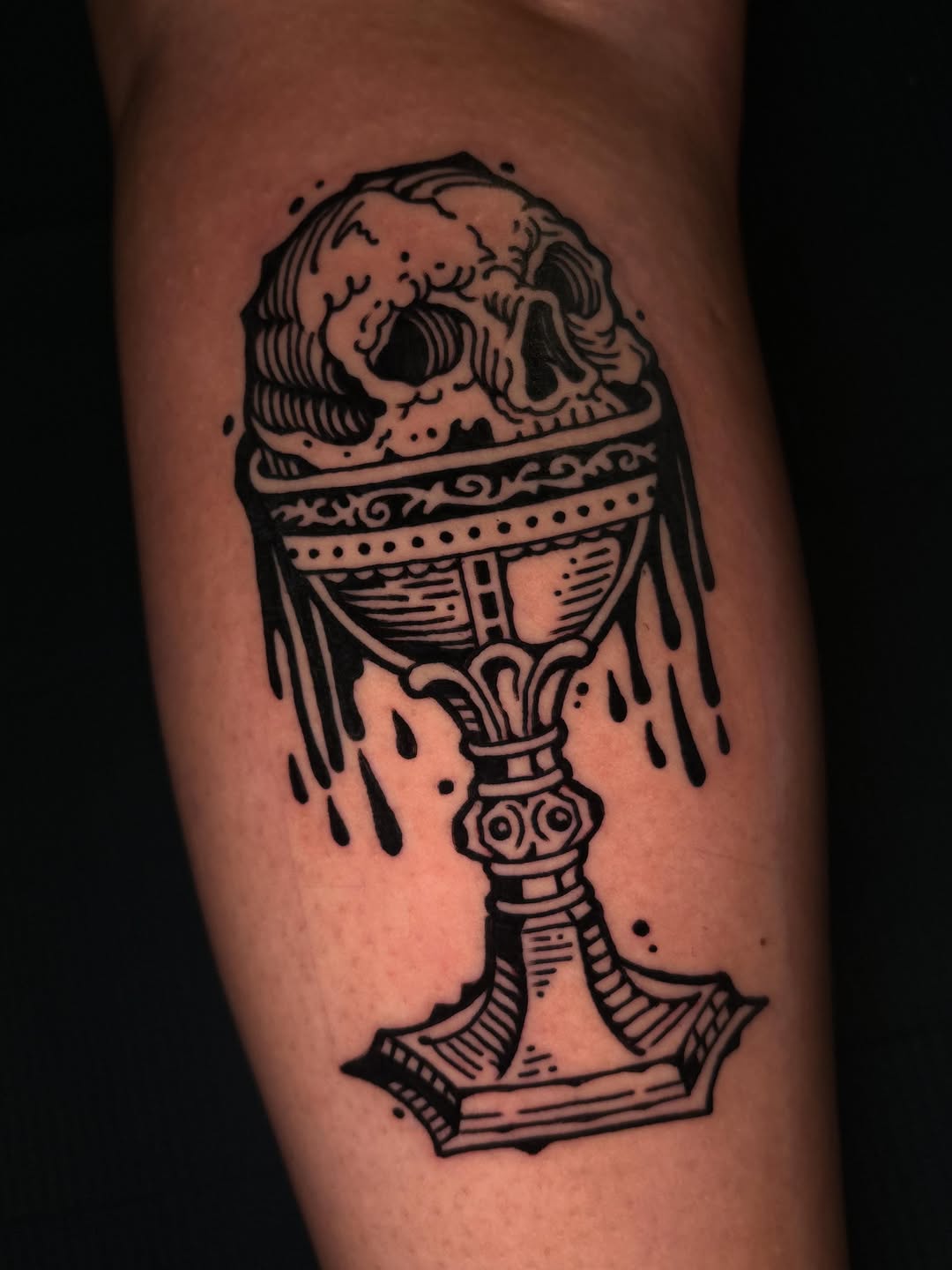 Skull in a chalice dark art tattoo on the forearm by 𝕵𝖊𝖗𝖊𝖒𝖞 𝕻𝖚𝖗𝖈𝖊𝖑𝖑