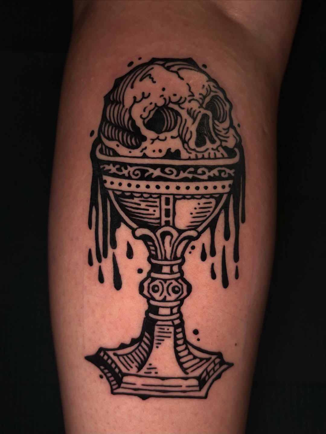 Skull in a chalice dark art tattoo on the forearm by 𝕵𝖊𝖗𝖊𝖒𝖞 𝕻𝖚𝖗𝖈𝖊𝖑𝖑