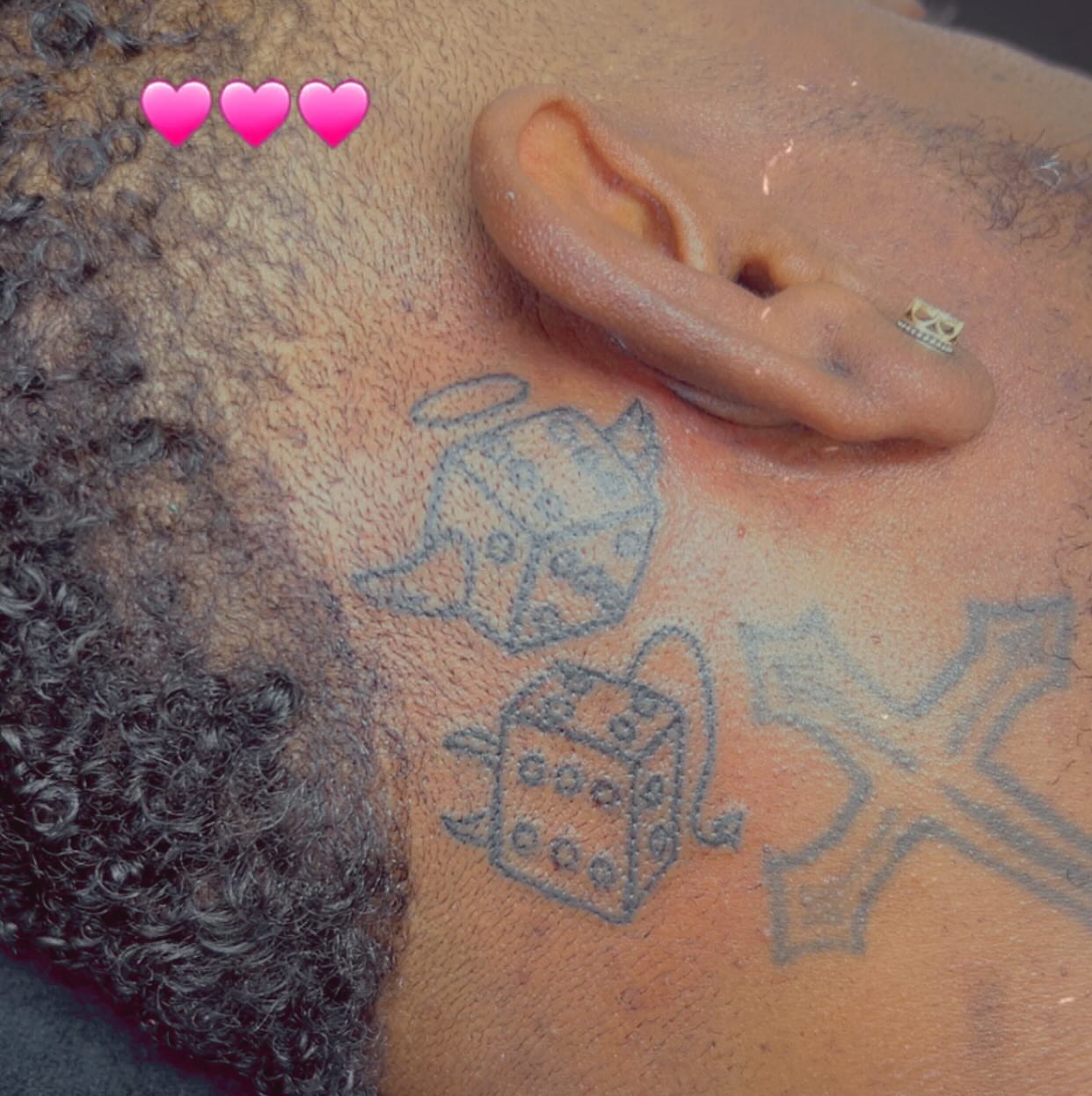 Dice black and grey tattoo on the chest by Sarah Sharee💃🏽