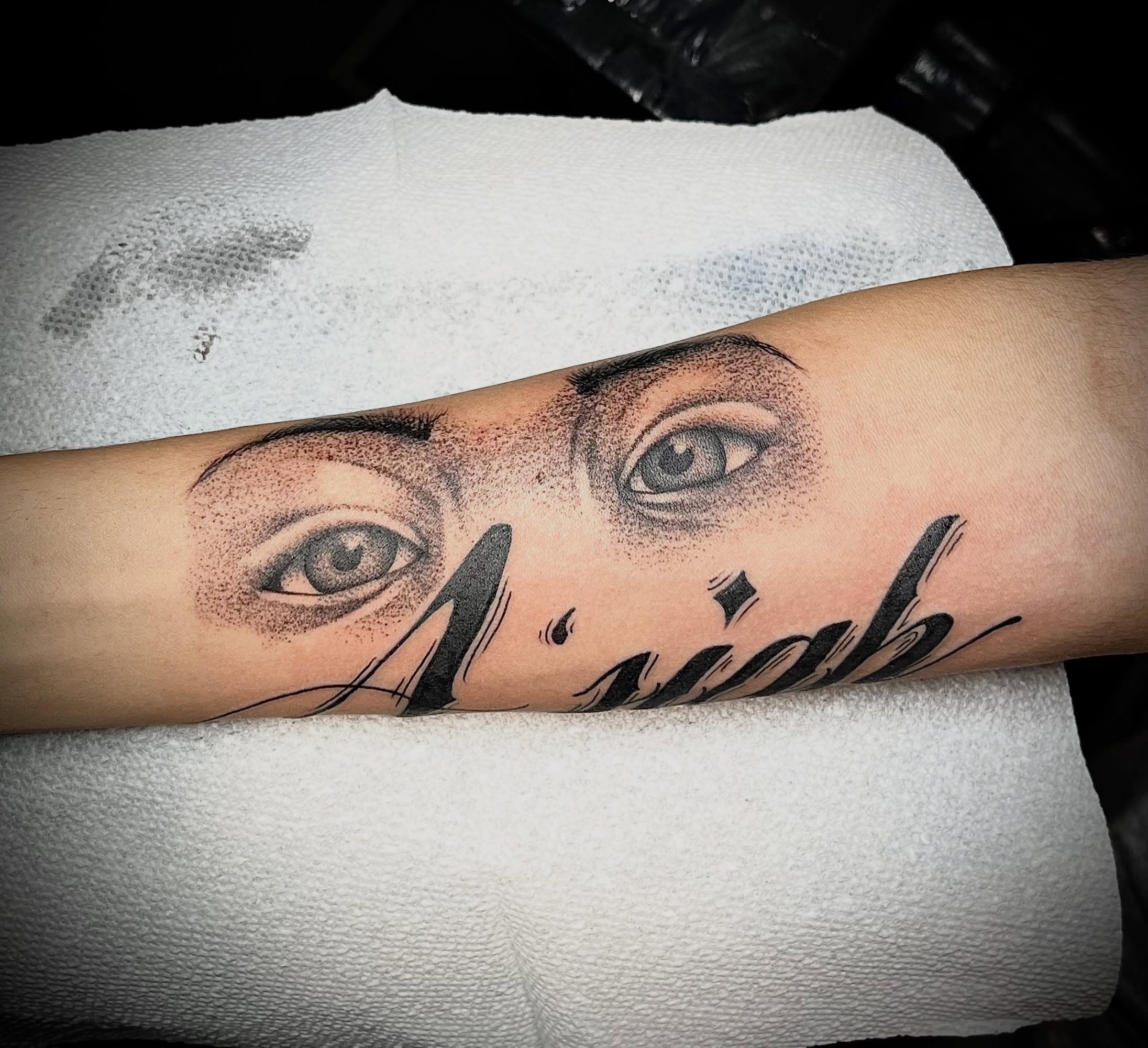 Tattoo by @cursedskintattoos — dotwork, realism