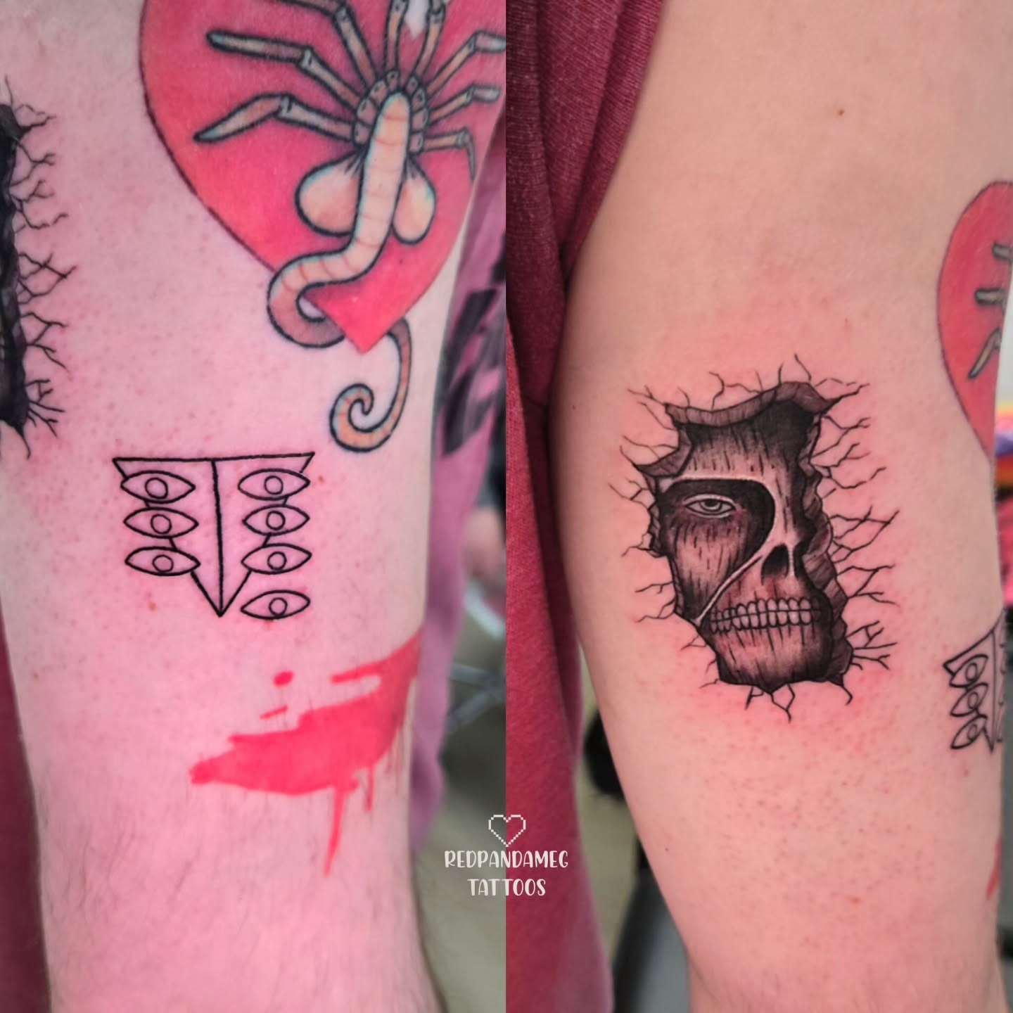 Skull black and grey tattoo on the forearm by Meghan Hounsell