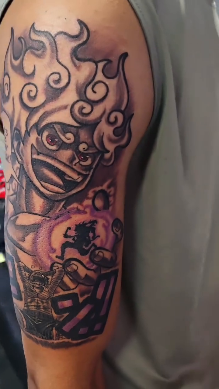 Tattoo by @thatdamcee — anime, black_and_grey