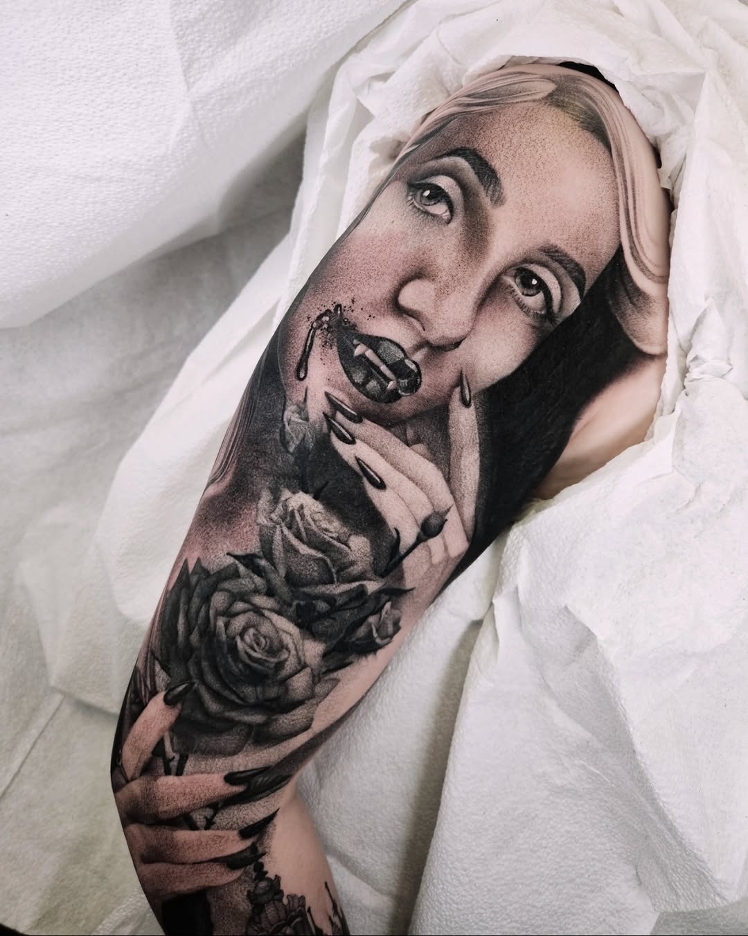 Tattoo by @fermented_ink — realism, black_and_grey