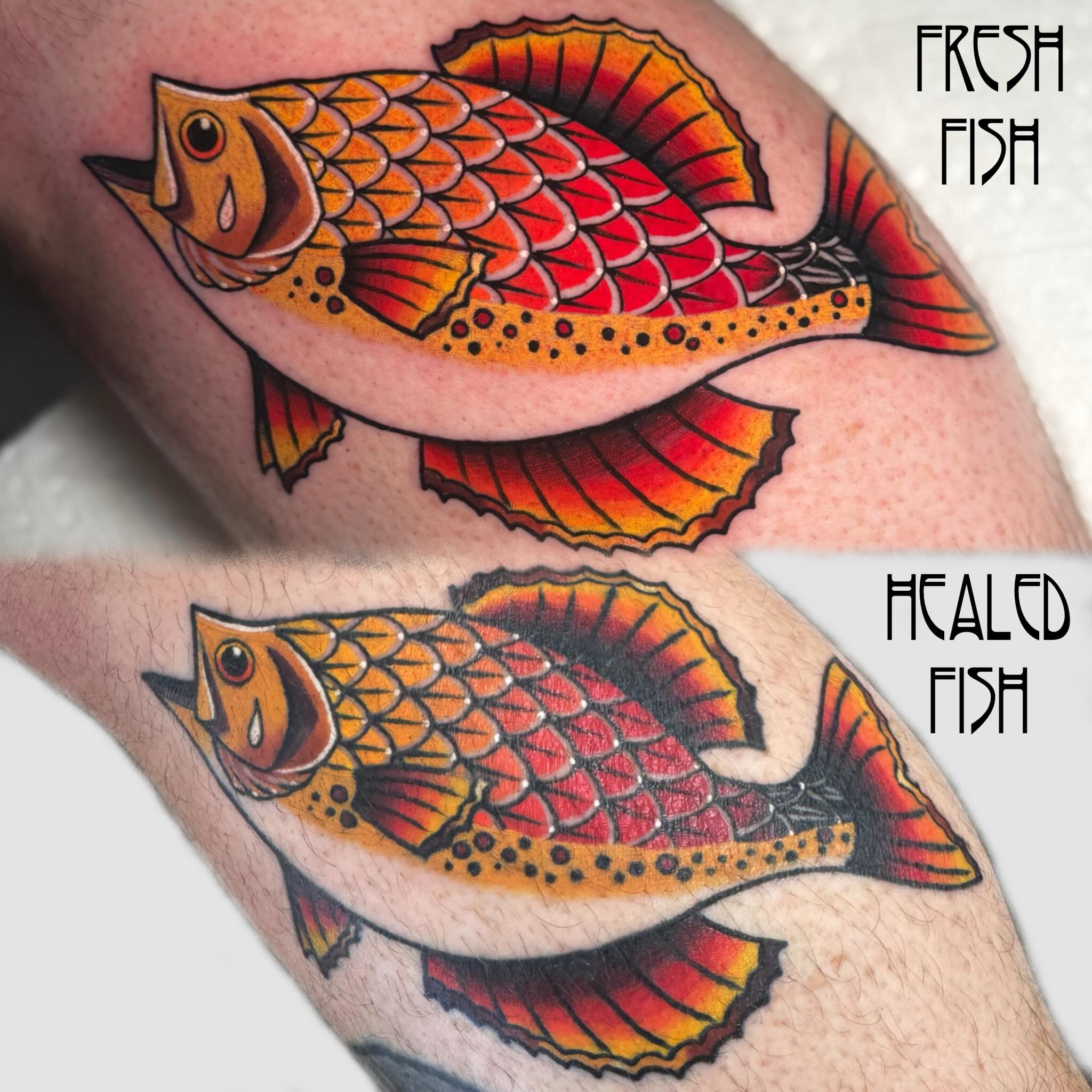 Fish American traditional tattoo on the forearm by Dylan Walker