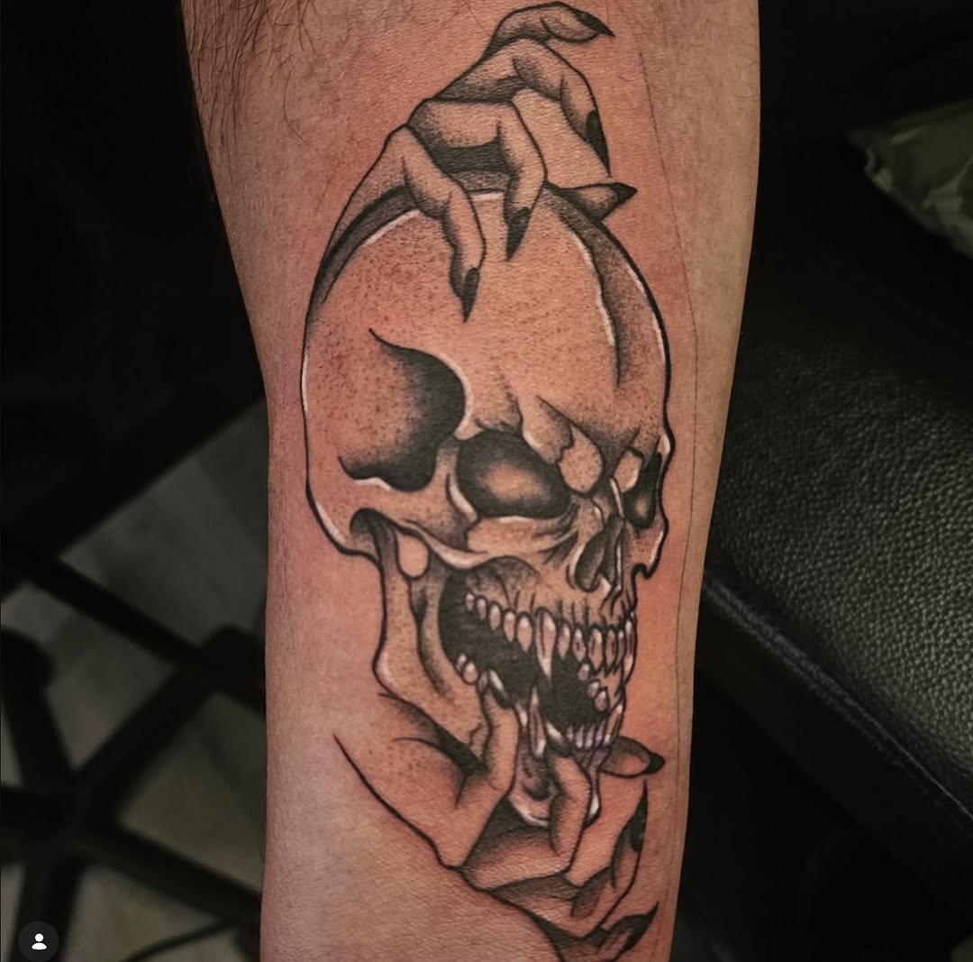 Tattoo by @babyghoul_inked — dark_realism, black_and_grey