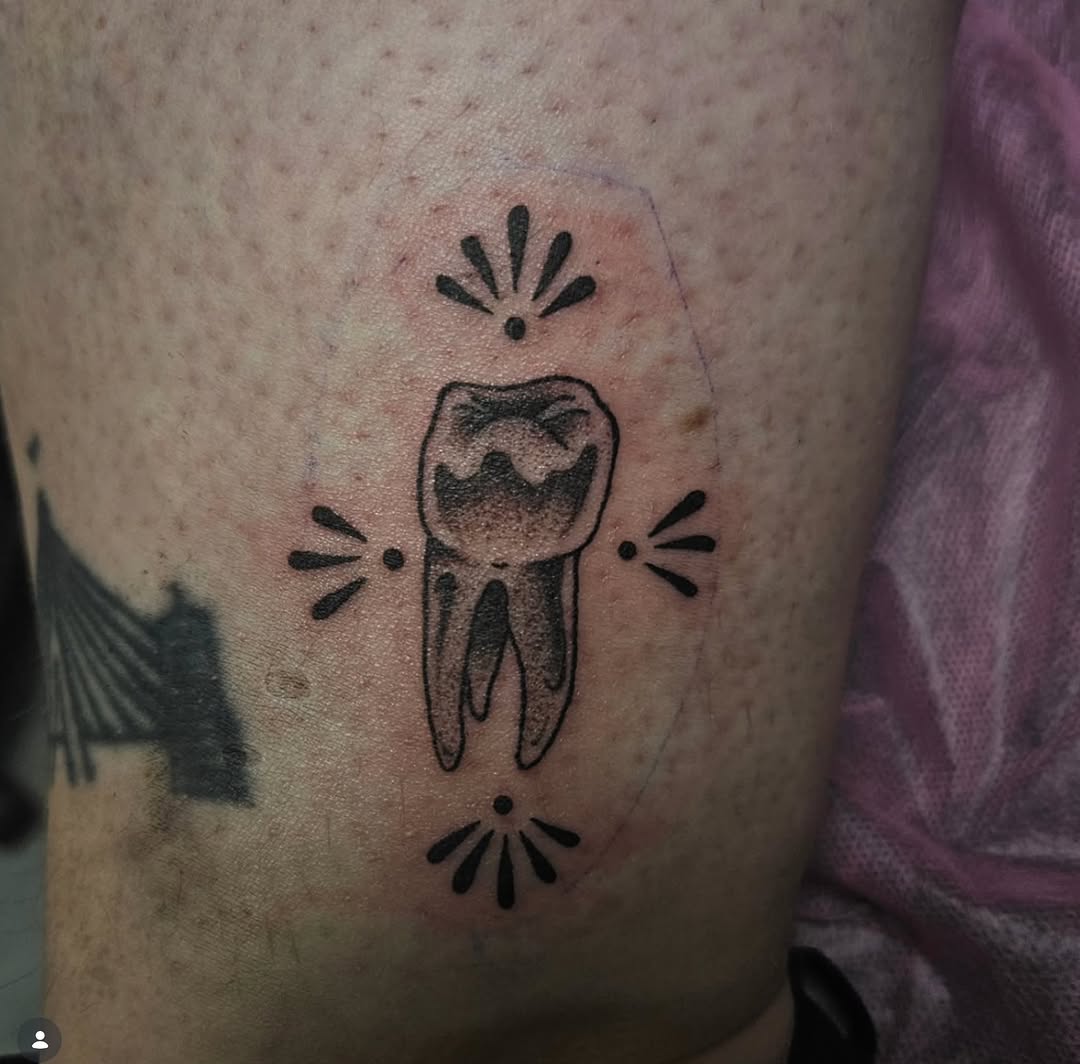 Tattoo by @babyghoul_inked — black_and_grey, dotwork
