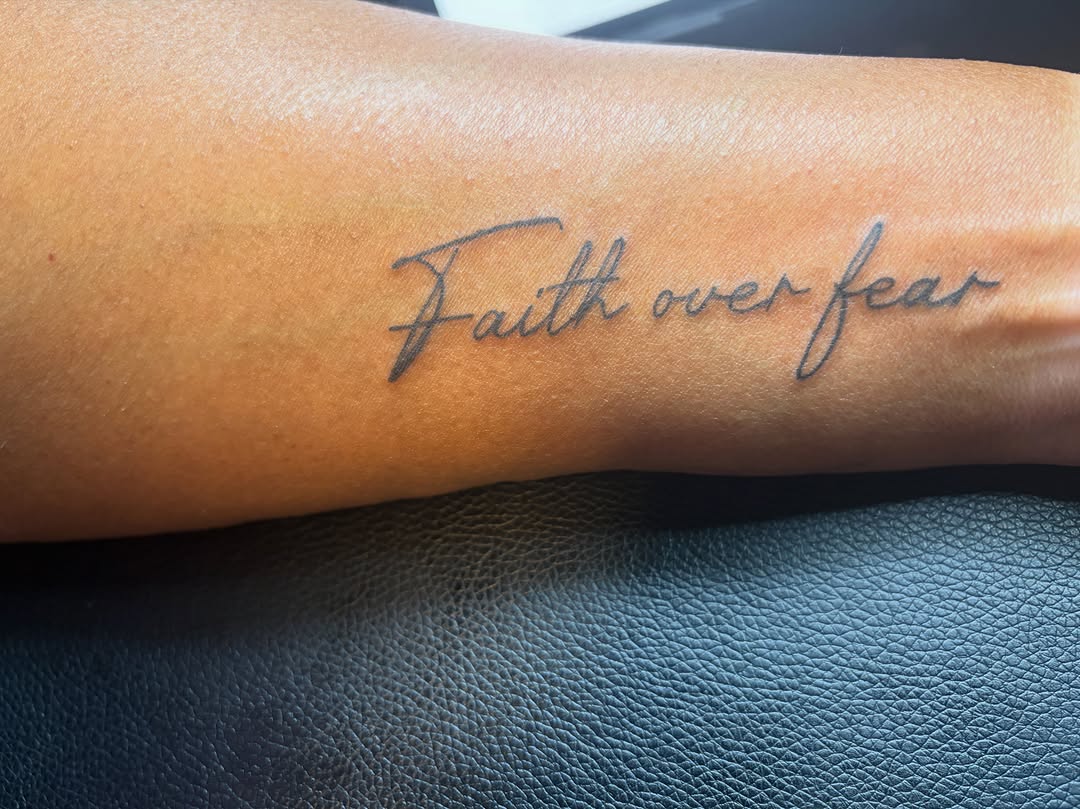 Script lettering lettering tattoo on the forearm by Khemar InspiredByLife 🇯🇲