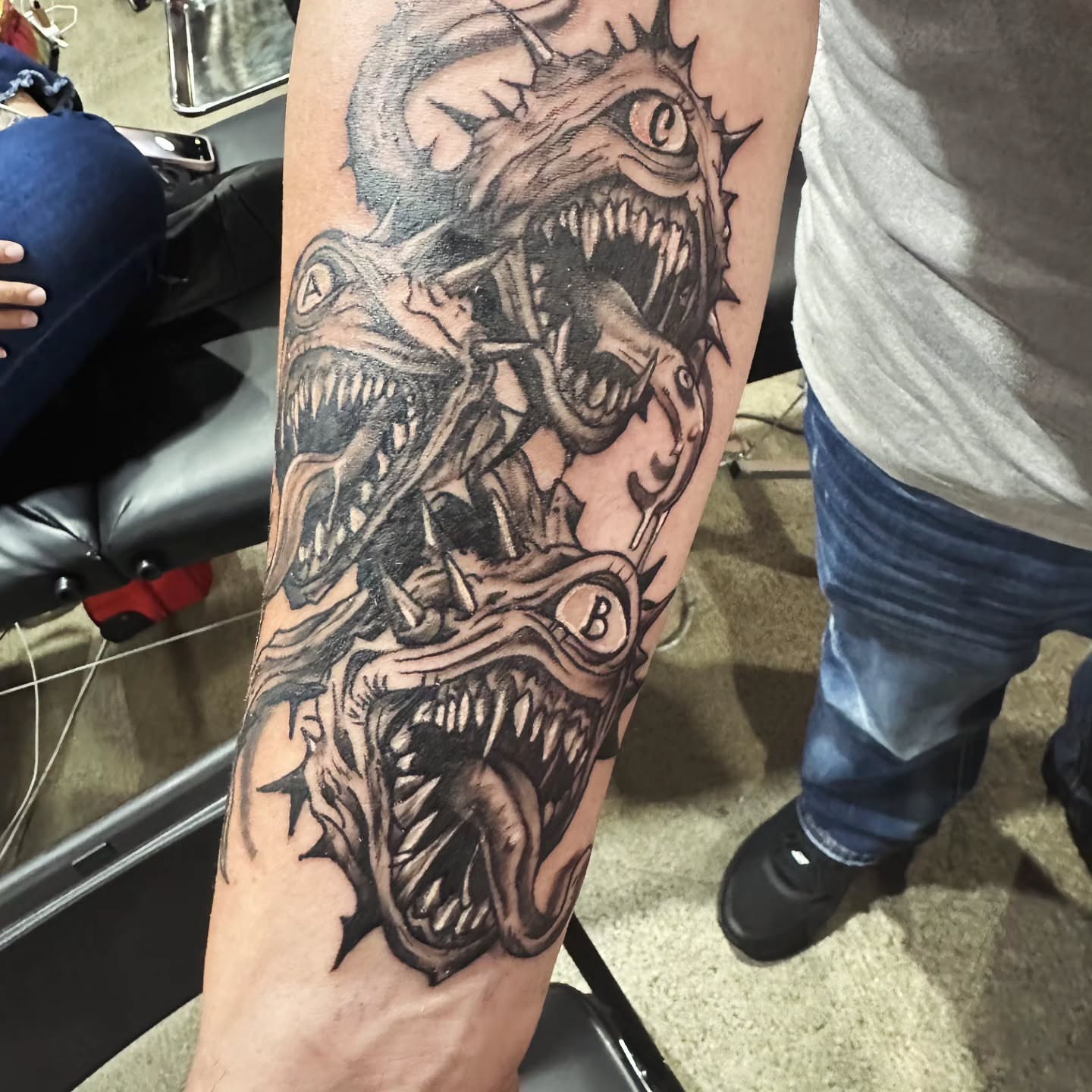 Tattoo by @beardedmoney — black_and_grey, dark_realism
