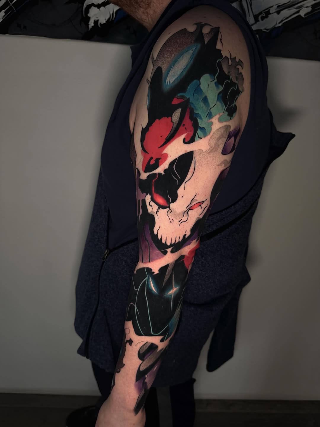 Tattoo by @rustik_uno — trash_polka, black_and_grey