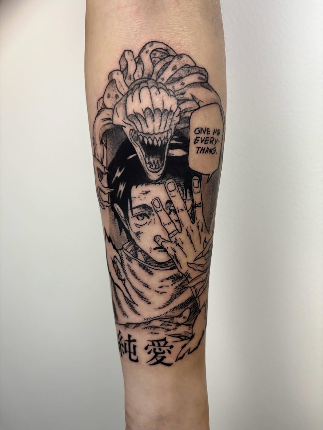 Tattoo by @profound.desires — anime, black_and_grey