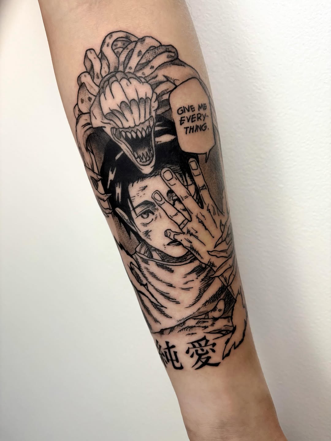 Tattoo by @profound.desires — anime, black_and_grey