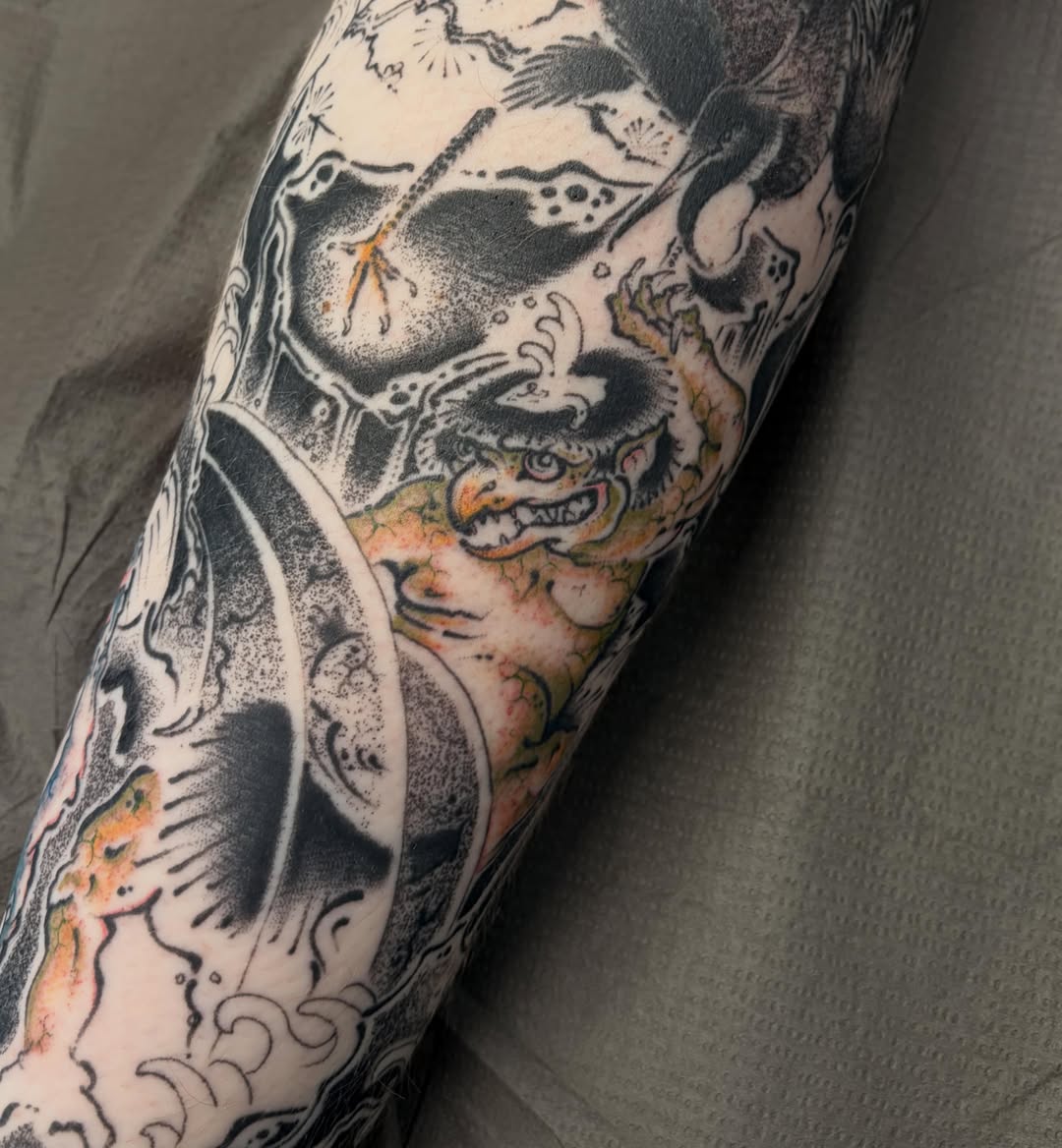 Tattoo by @neildoestattoos — dotwork, japanese_irezumi