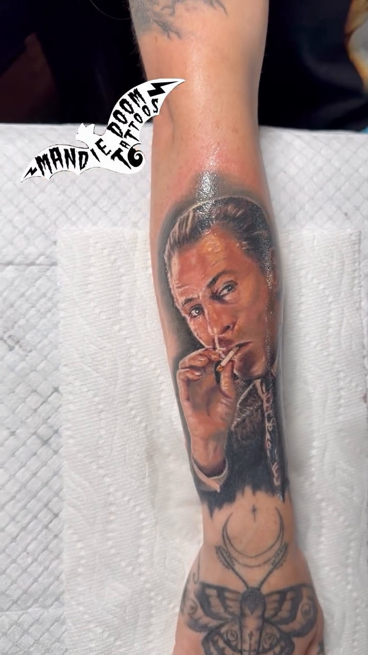 Tattoo by @mandiedoomtattoos — realism, black_and_grey