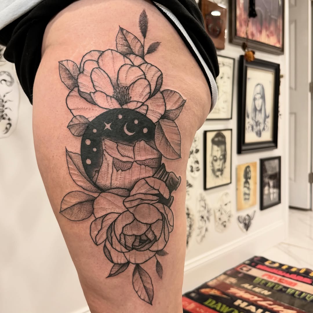 Tattoo by @darkartist82 — black_and_grey, dotwork