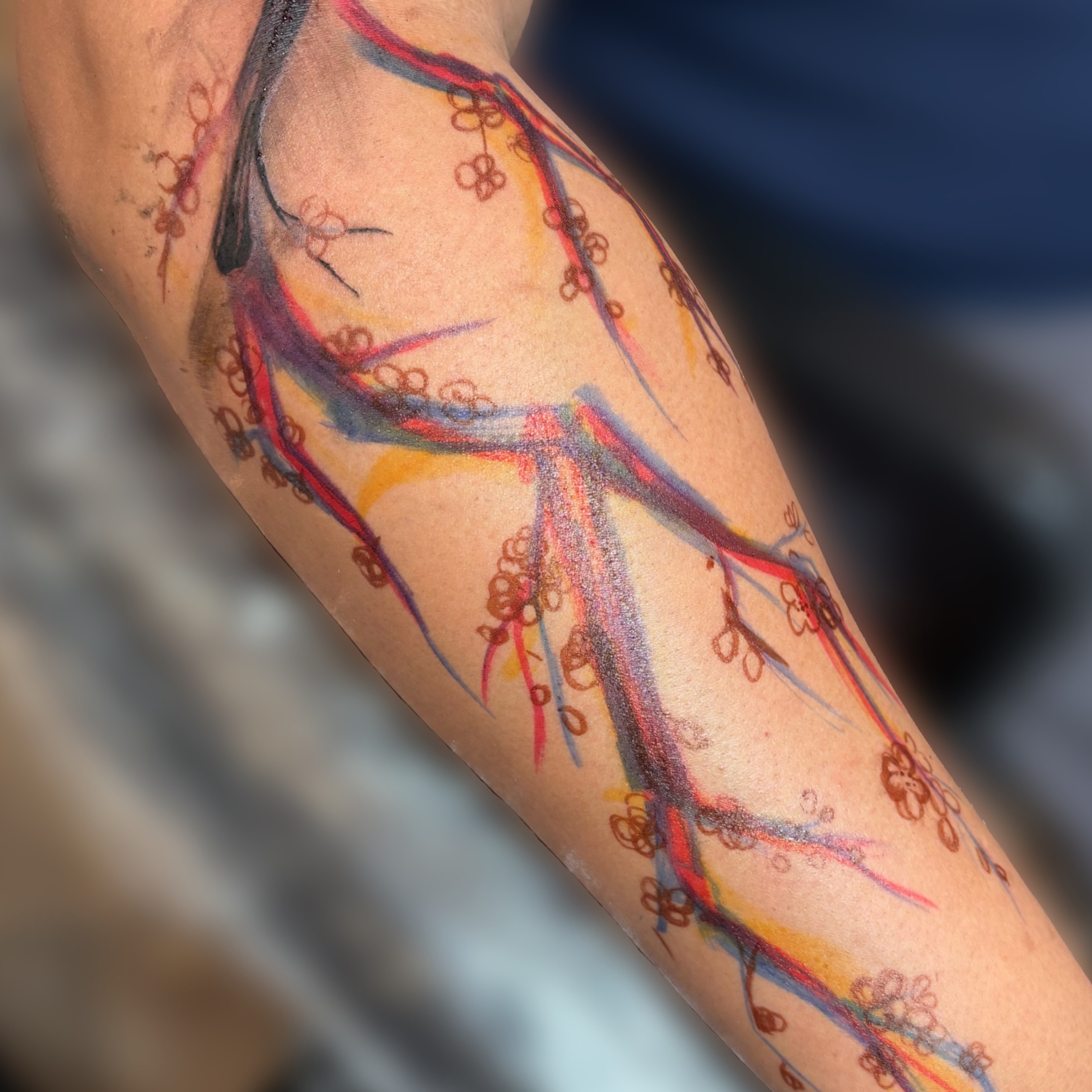 Cherry blossoms dotwork tattoo on the forearm by 𝕮𝖍𝖊𝖞𝖊𝖓𝖓𝖊