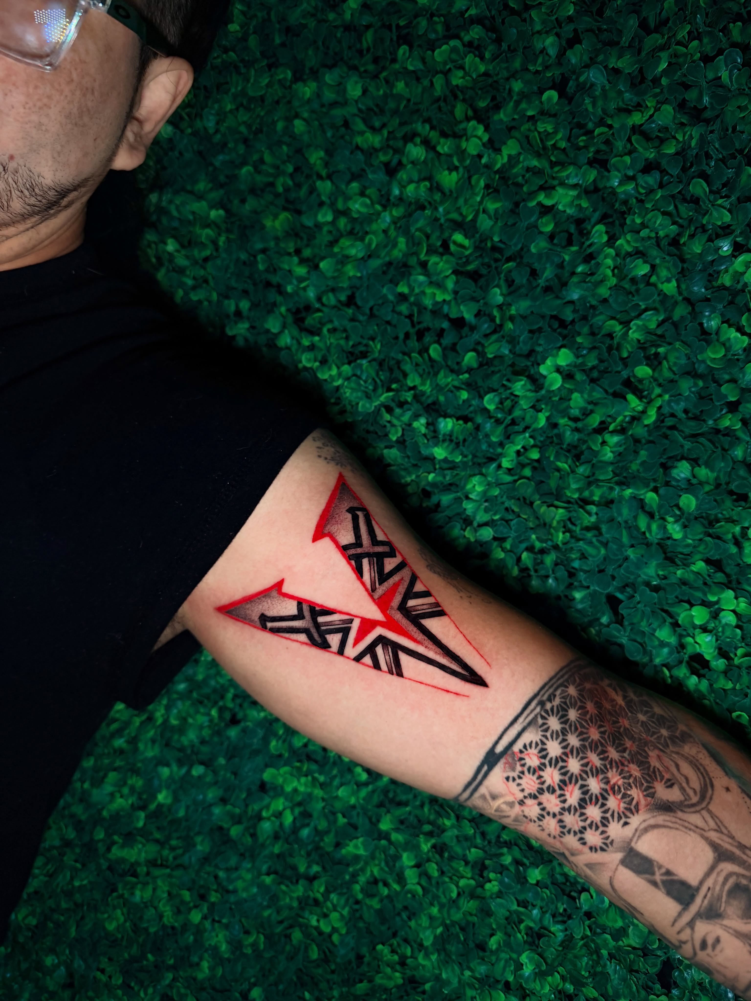 Geometric triangle geometric tattoo on the forearm by bella :)
