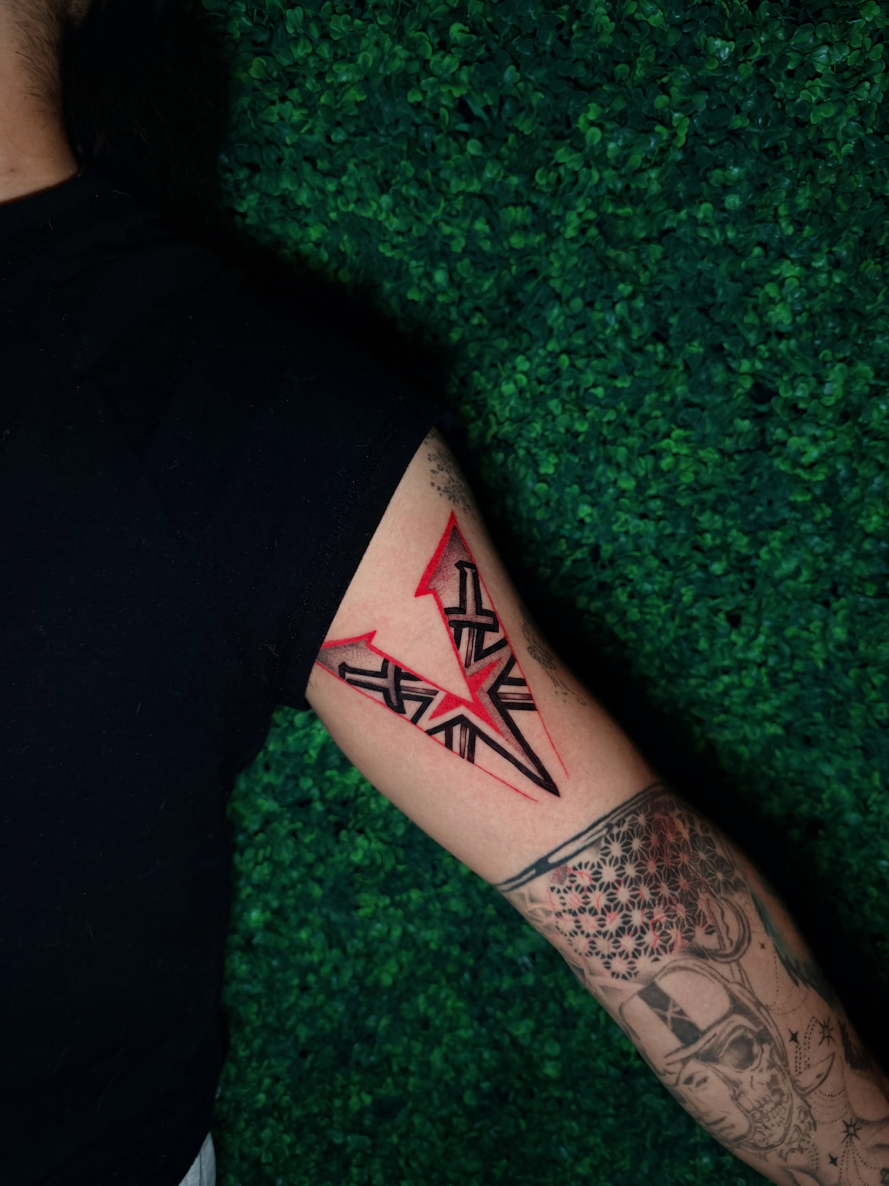 Geometric star geometric tattoo on the forearm by bella :)