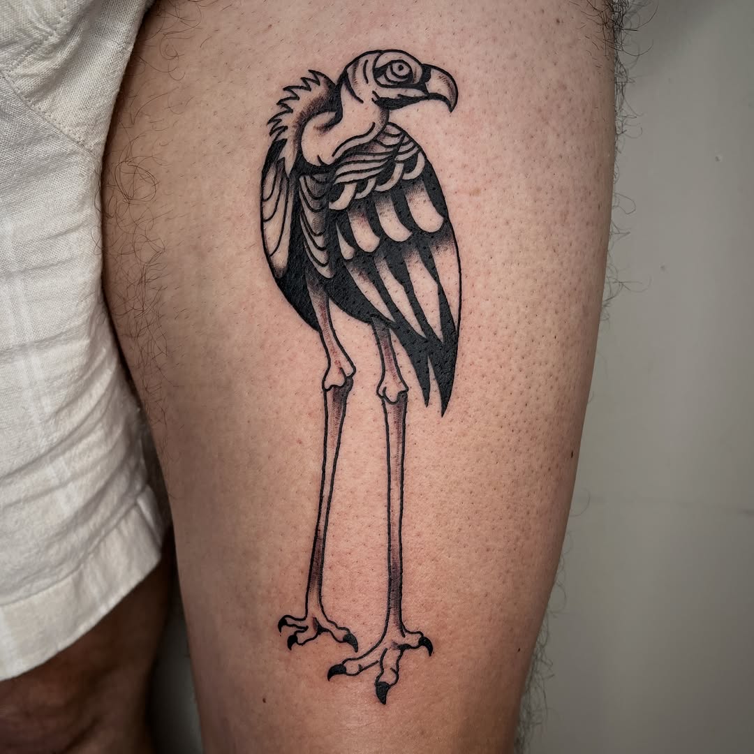 Vulture skeleton sketch tattoo on the thigh by Elleree (LRE)