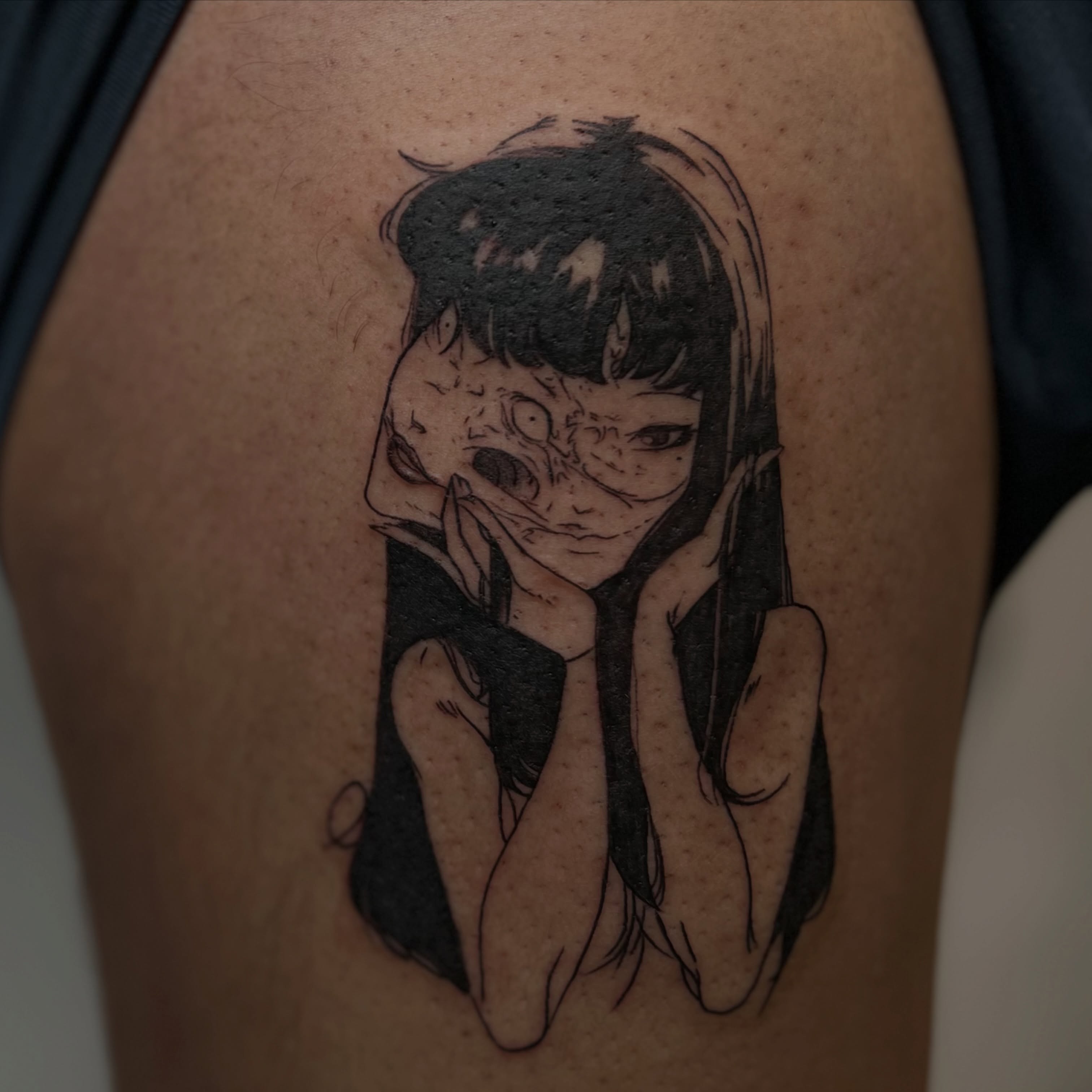 Tattoo by @divineink_nyc — anime, dotwork