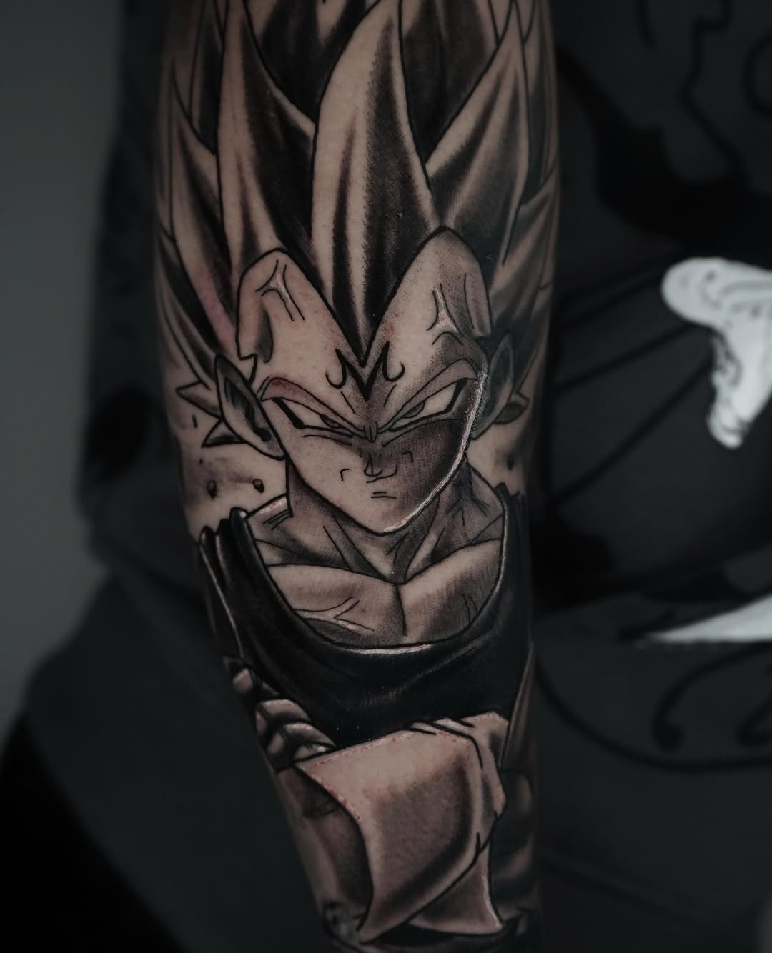 Vegeta from Dragon Ball Z anime tattoo on the forearm by Carlos Trujillo