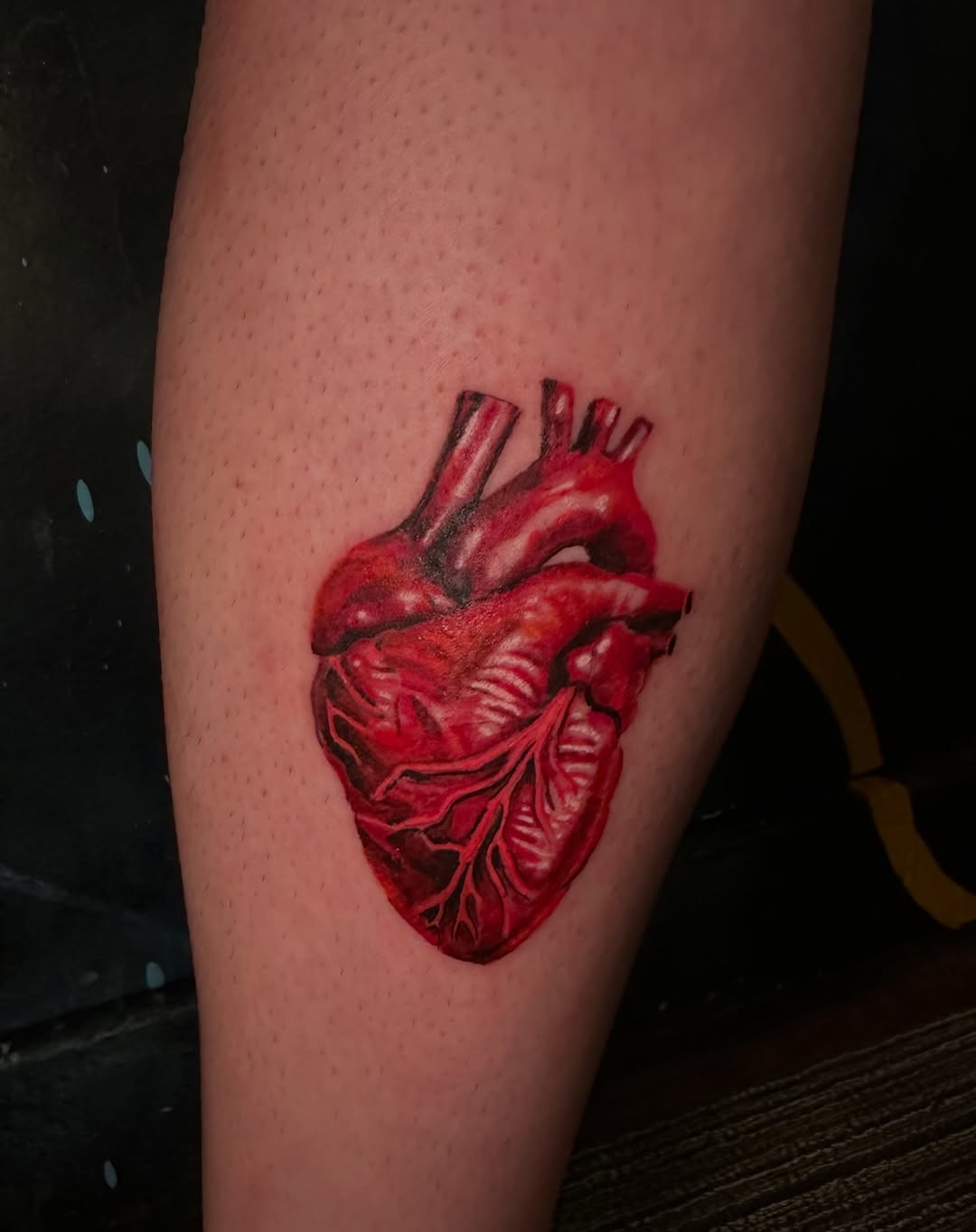 Anatomical heart neo-traditional tattoo on the forearm by Alexander Haber