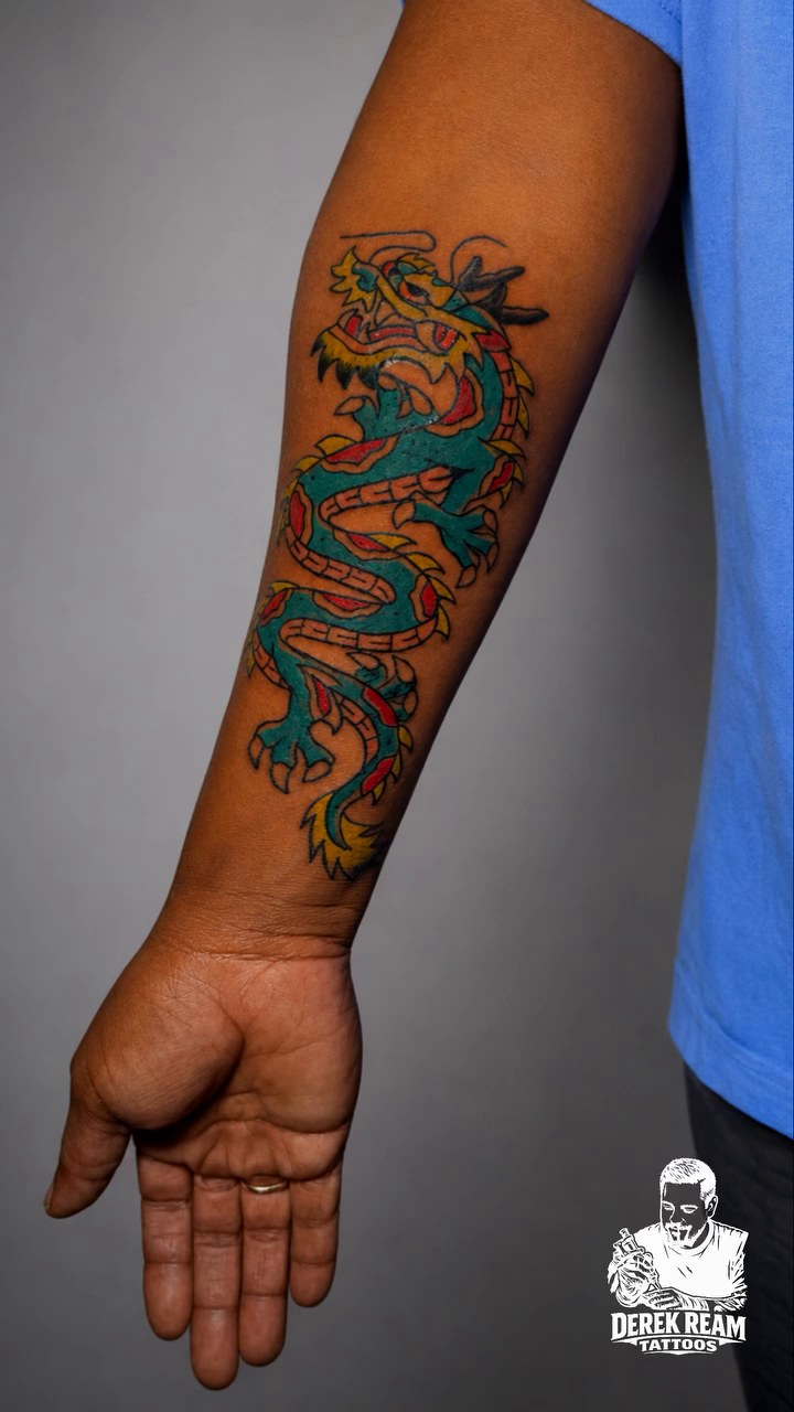 Dragon tattoo on arm Japanese tattoo on the upper arm by Derek Ream