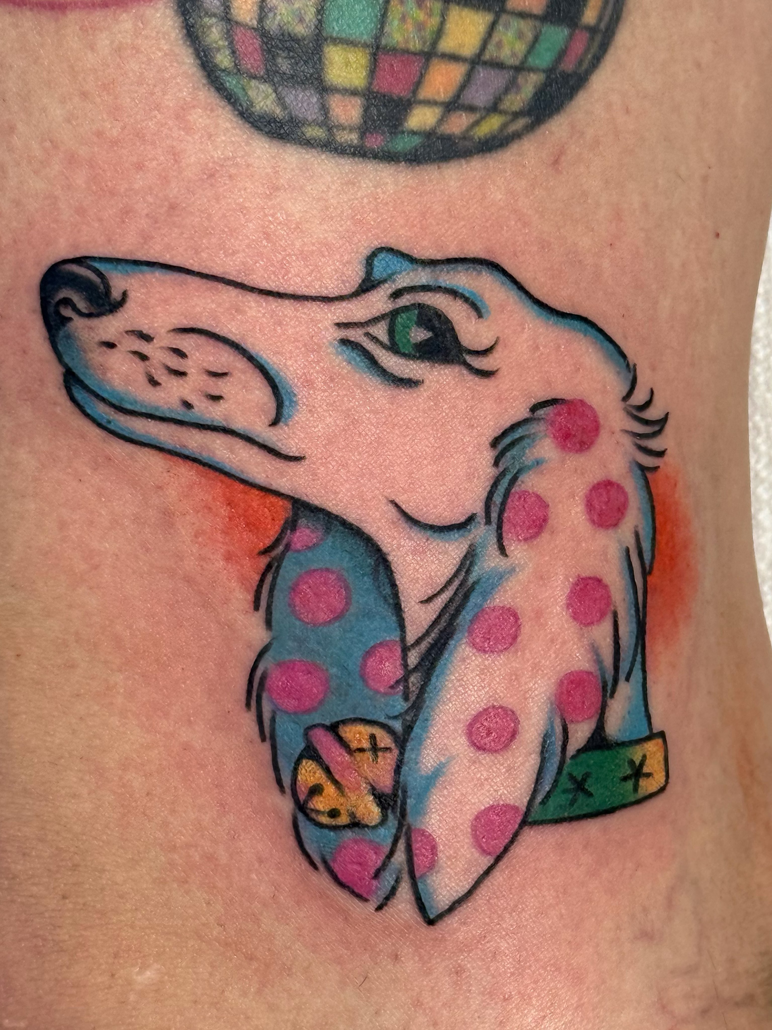 Dalmatian dog American traditional tattoo on the thigh by Eli