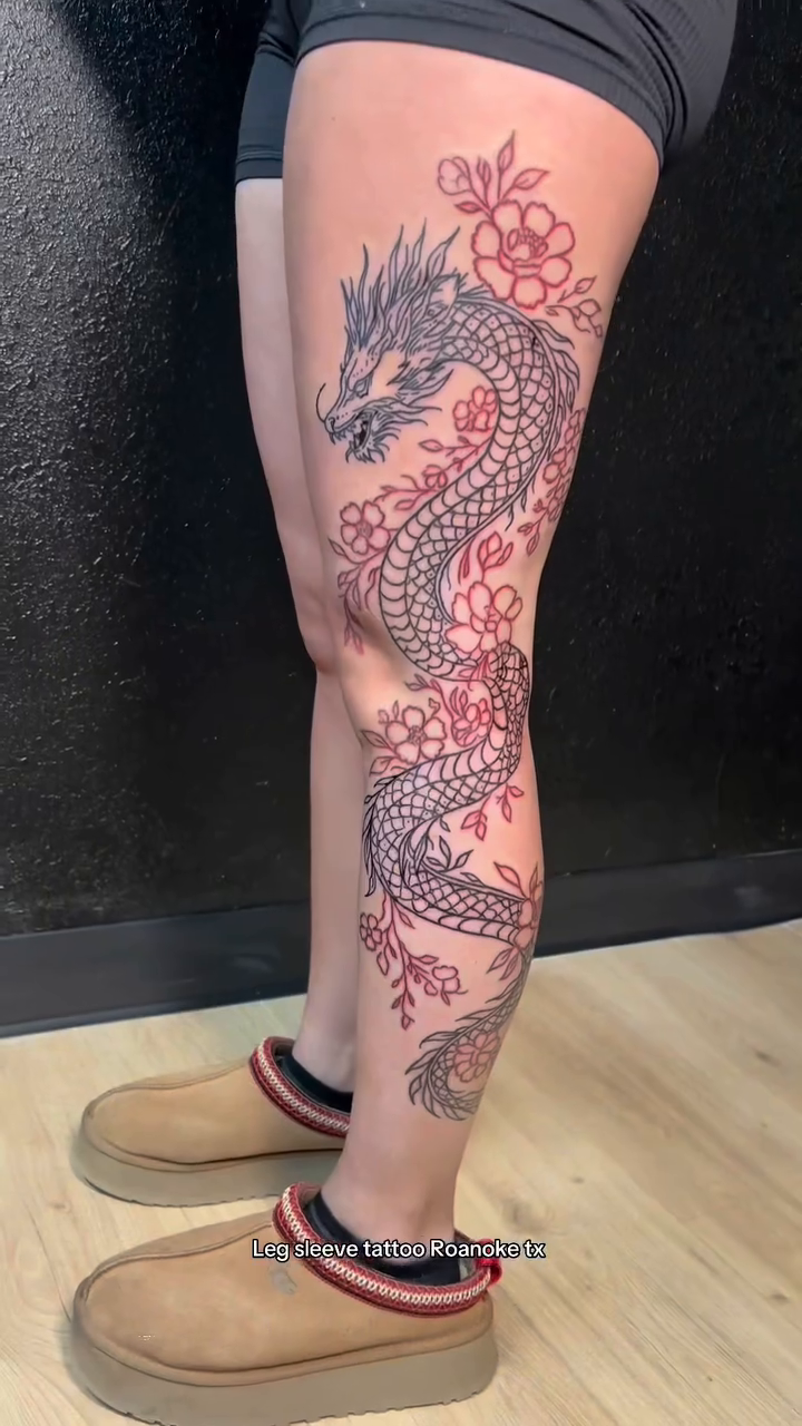 Dragon tattoo on leg Japanese tattoo on the leg by JT.tattoos