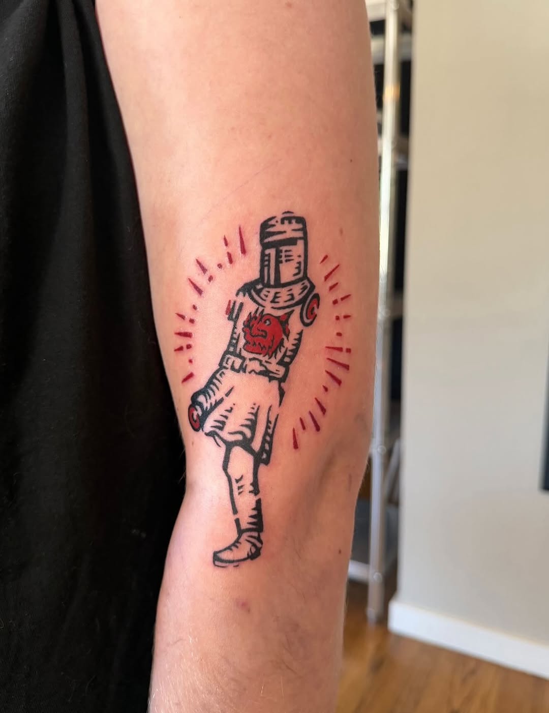 Knight with missing limbs ignorant tattoo on the forearm by M