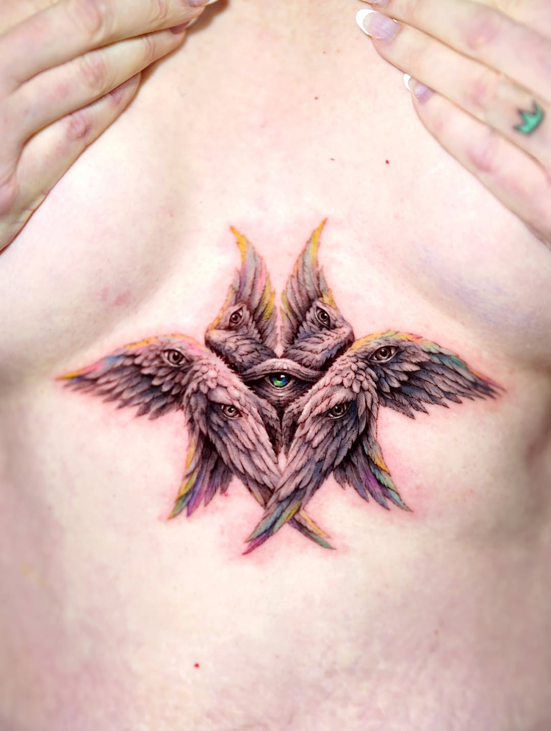 Biblically accurate angel realism tattoo on the chest by Eun, Toronto, Ontario