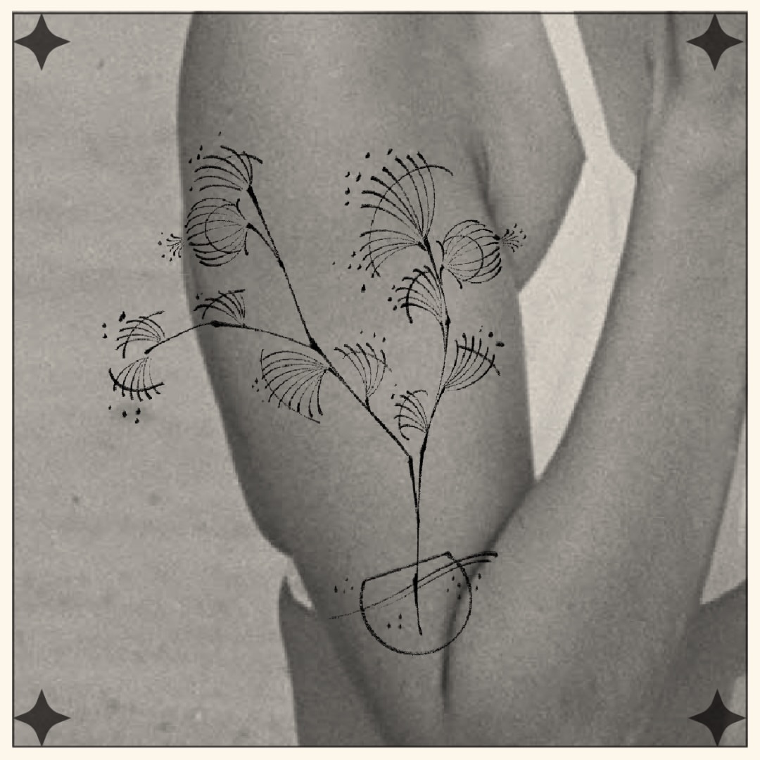 Dandelion seed heads black and grey tattoo on the forearm by Stephany Victorine