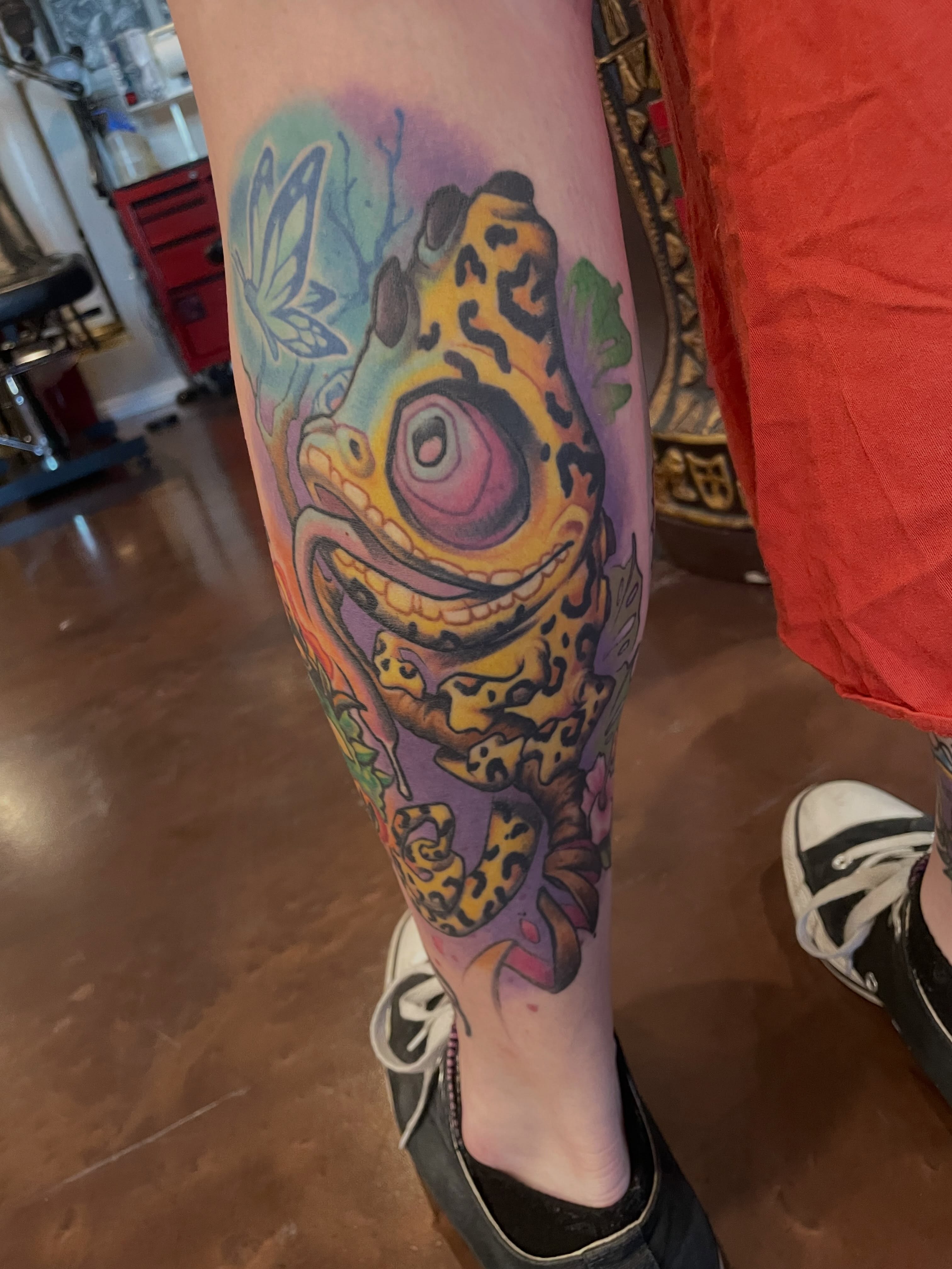 Toad new school tattoo on the forearm by Tatgunjoe, Salt Lake City, Utah