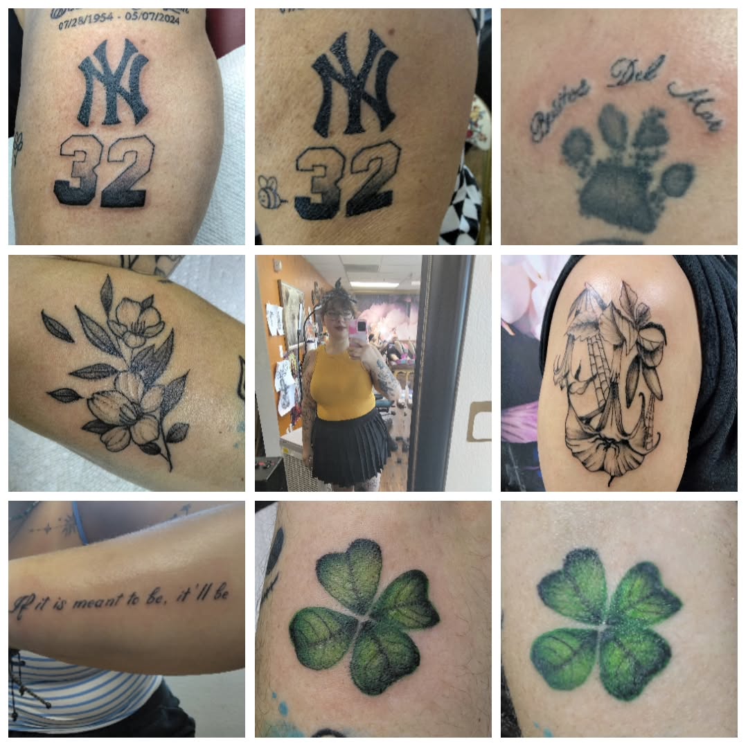 New York Yankees logo and number fine line tattoo on the upper arm by Malynda
