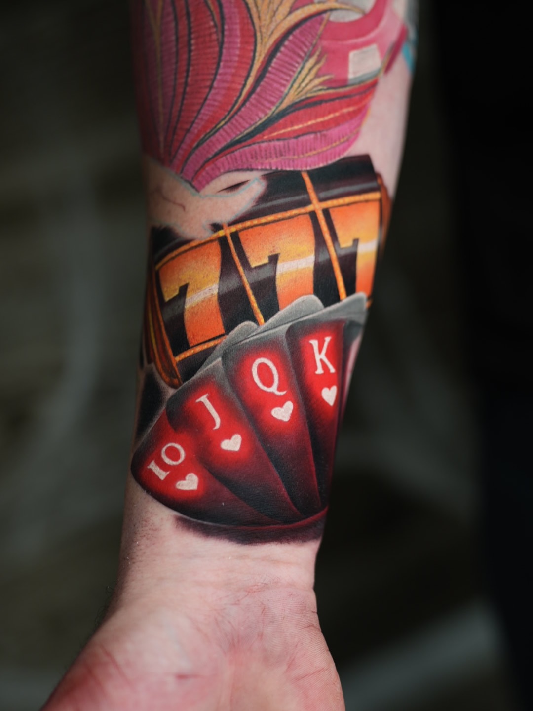 Royal flush realism tattoo on the forearm by Ink Warden  Tattoo