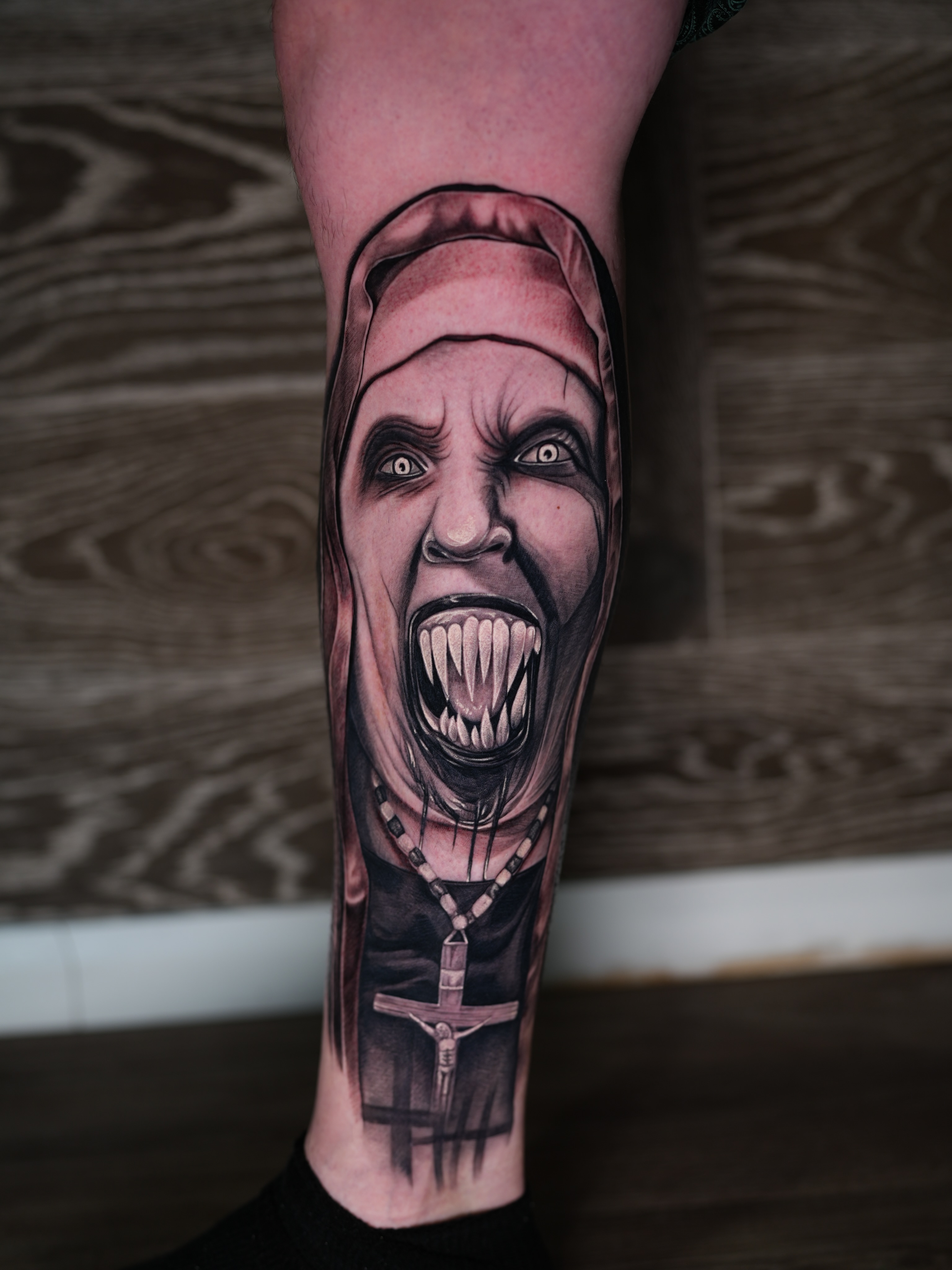 Horror priest dark realism tattoo on the forearm by Ink Warden  Tattoo