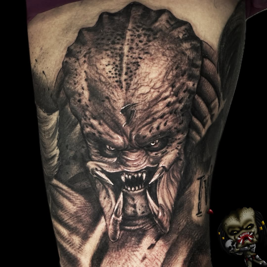 Predator portrait realism tattoo on the forearm by ๐ฟ๐๐ฃ๐๐๐ก ๐๐ค๐ ๐ค๐ง๐ฃ๐ฎ, Middletown, Orange County, New York