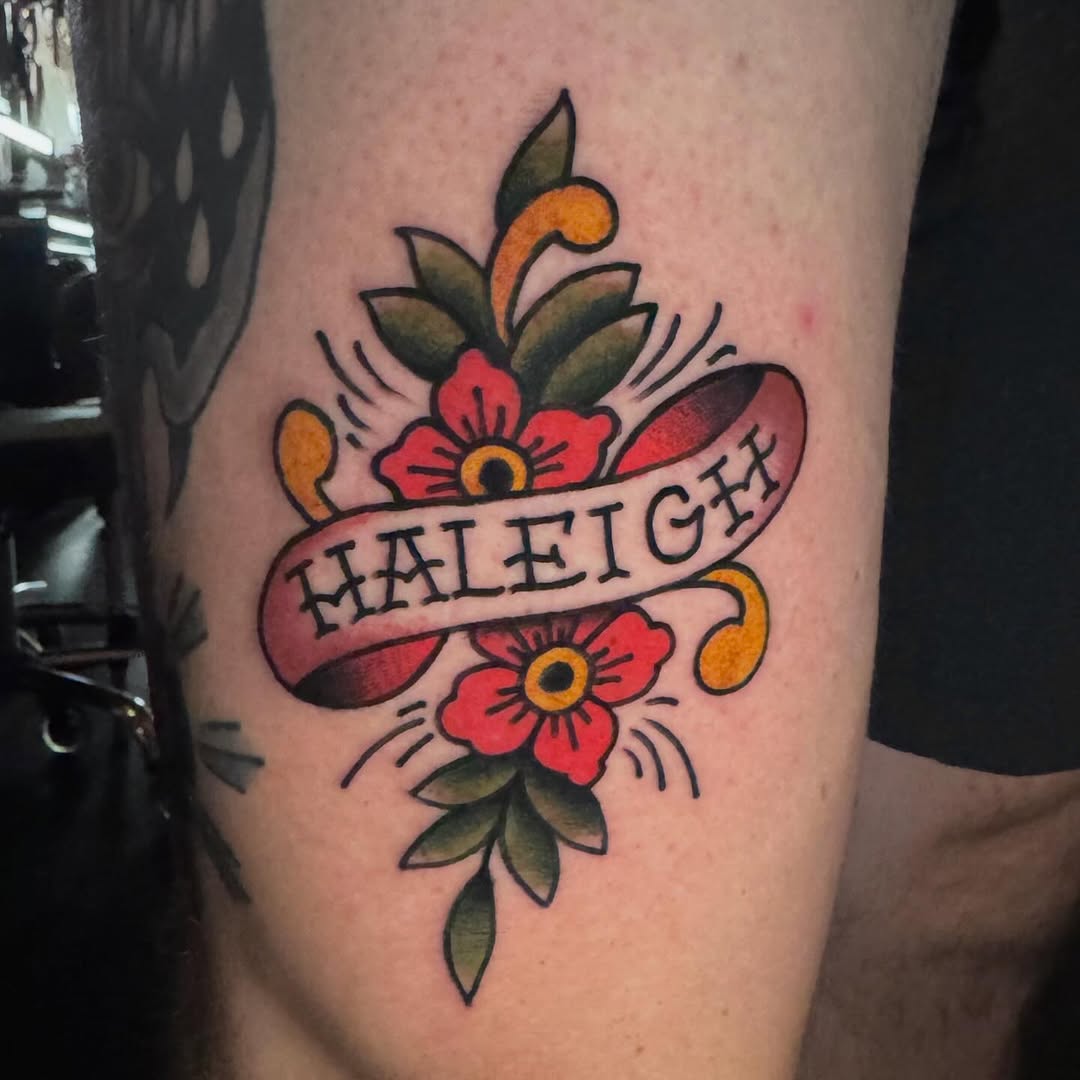 Tattoo by @davidbydave — american_traditional, lettering_script