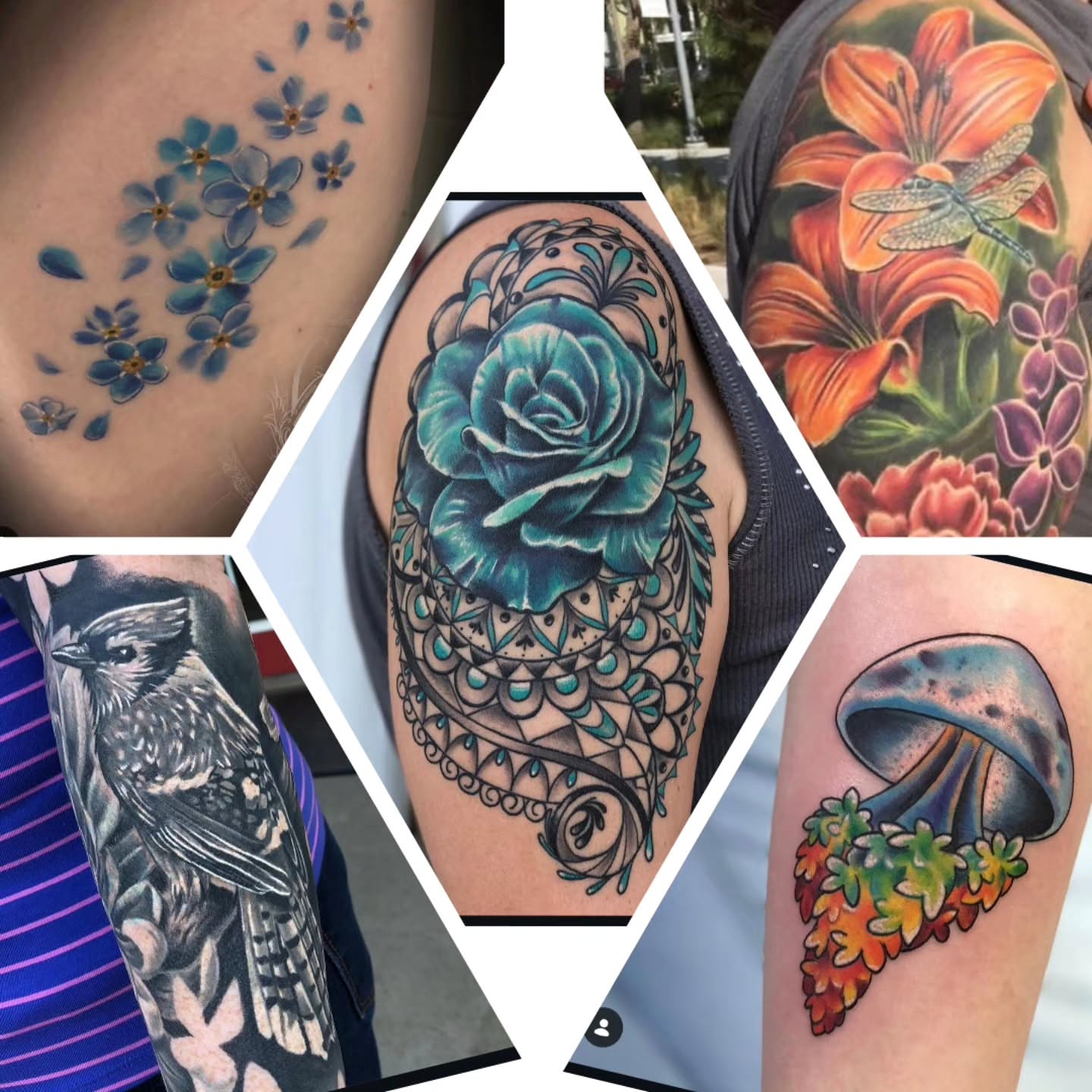 Flower bouquet realism tattoo on the upper arm by Kosta