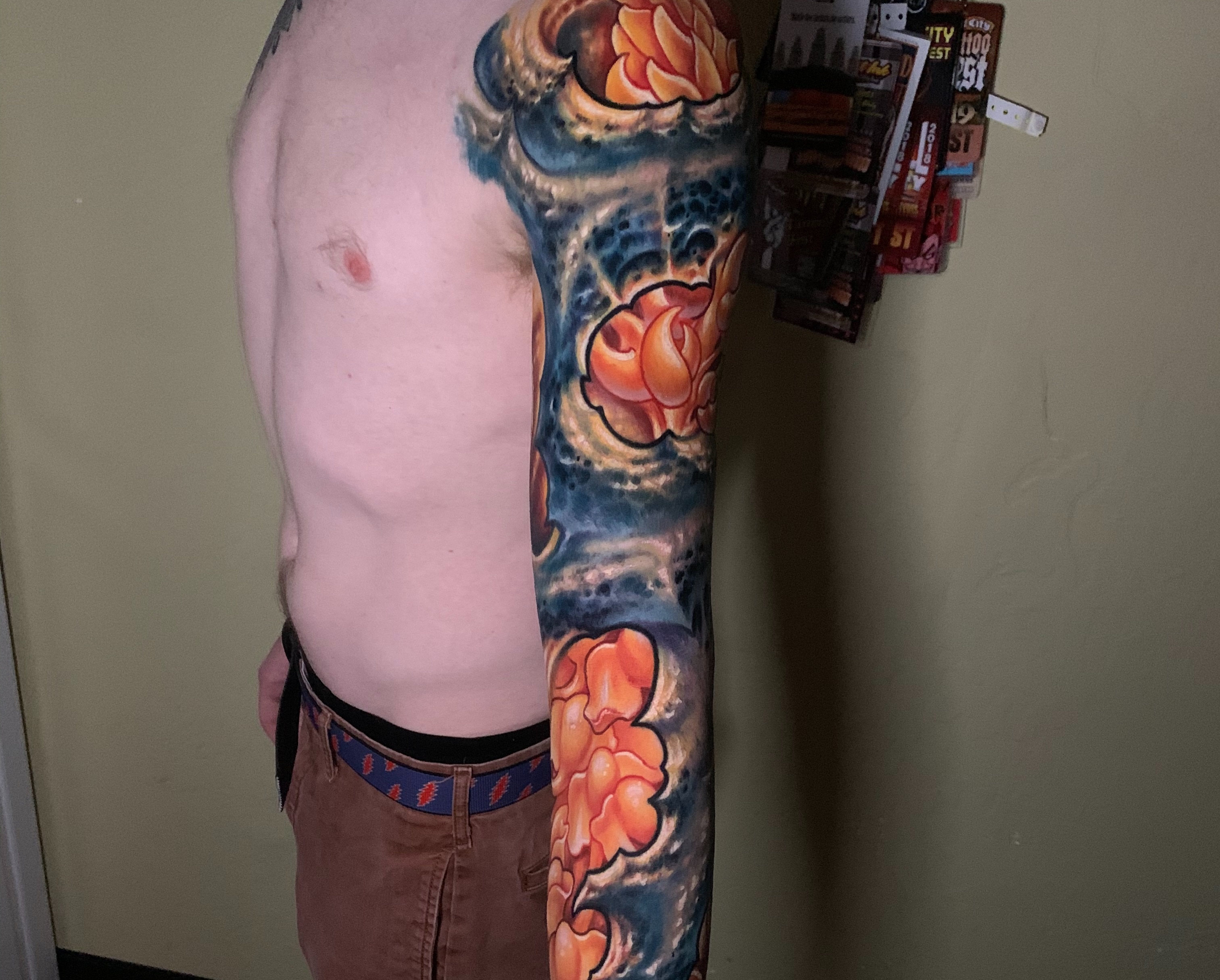 Floral design japanese irezumi tattoo on the upper arm by Ty McEwen Tattoo Artist │ Bioorganic │