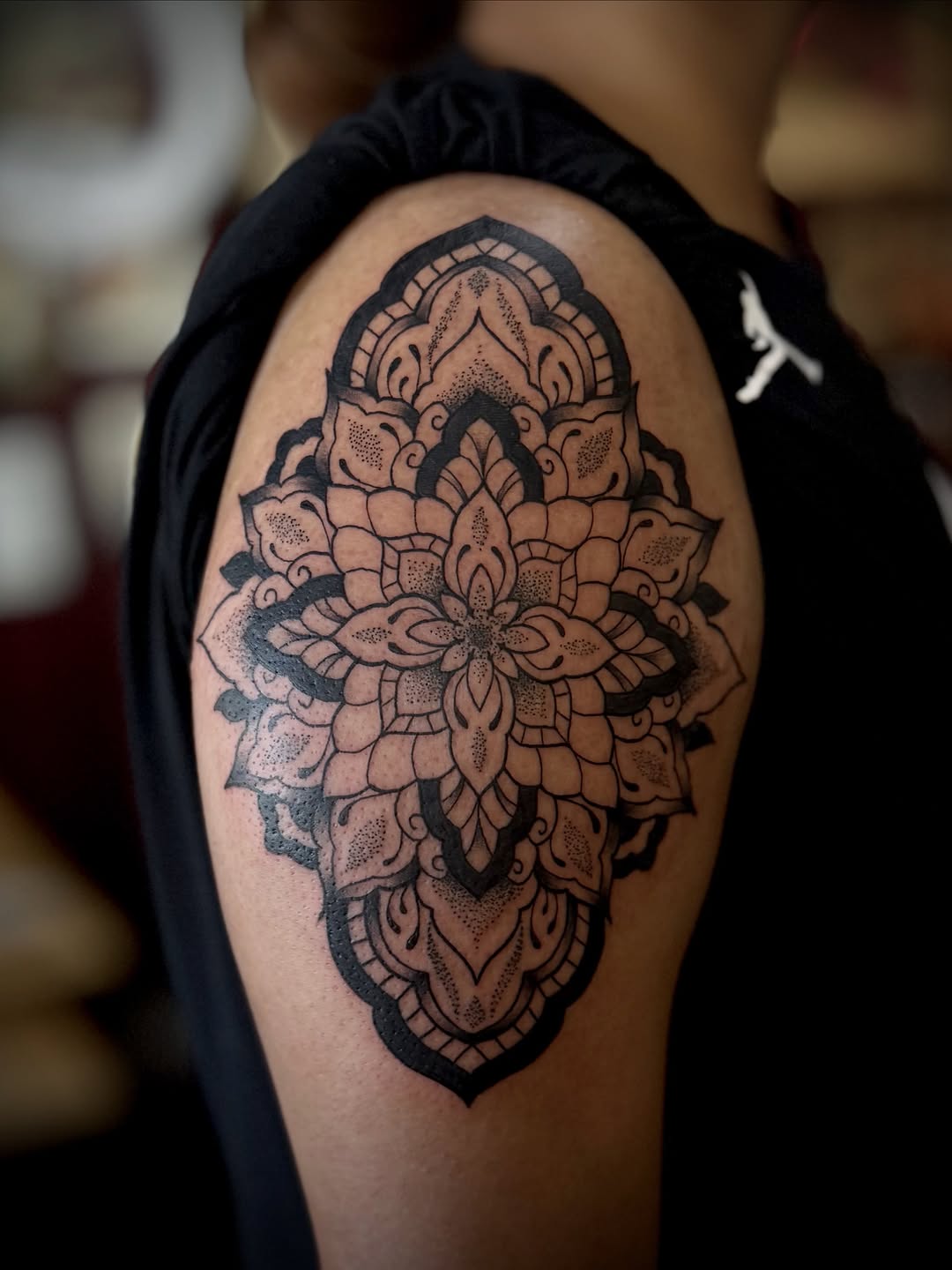 Tattoo by @steviesbook — geometric, dotwork