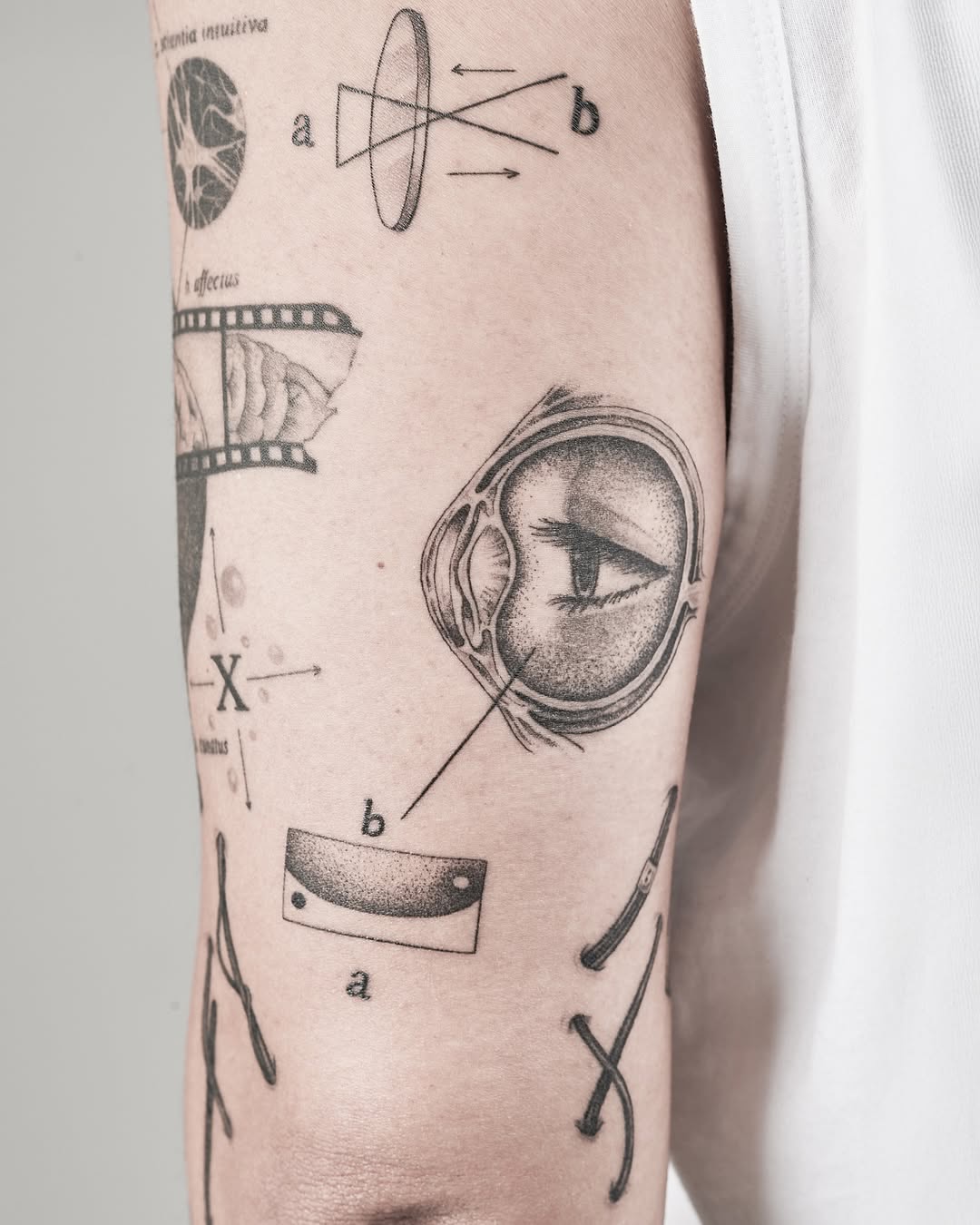Eye dotwork tattoo on the forearm by X°