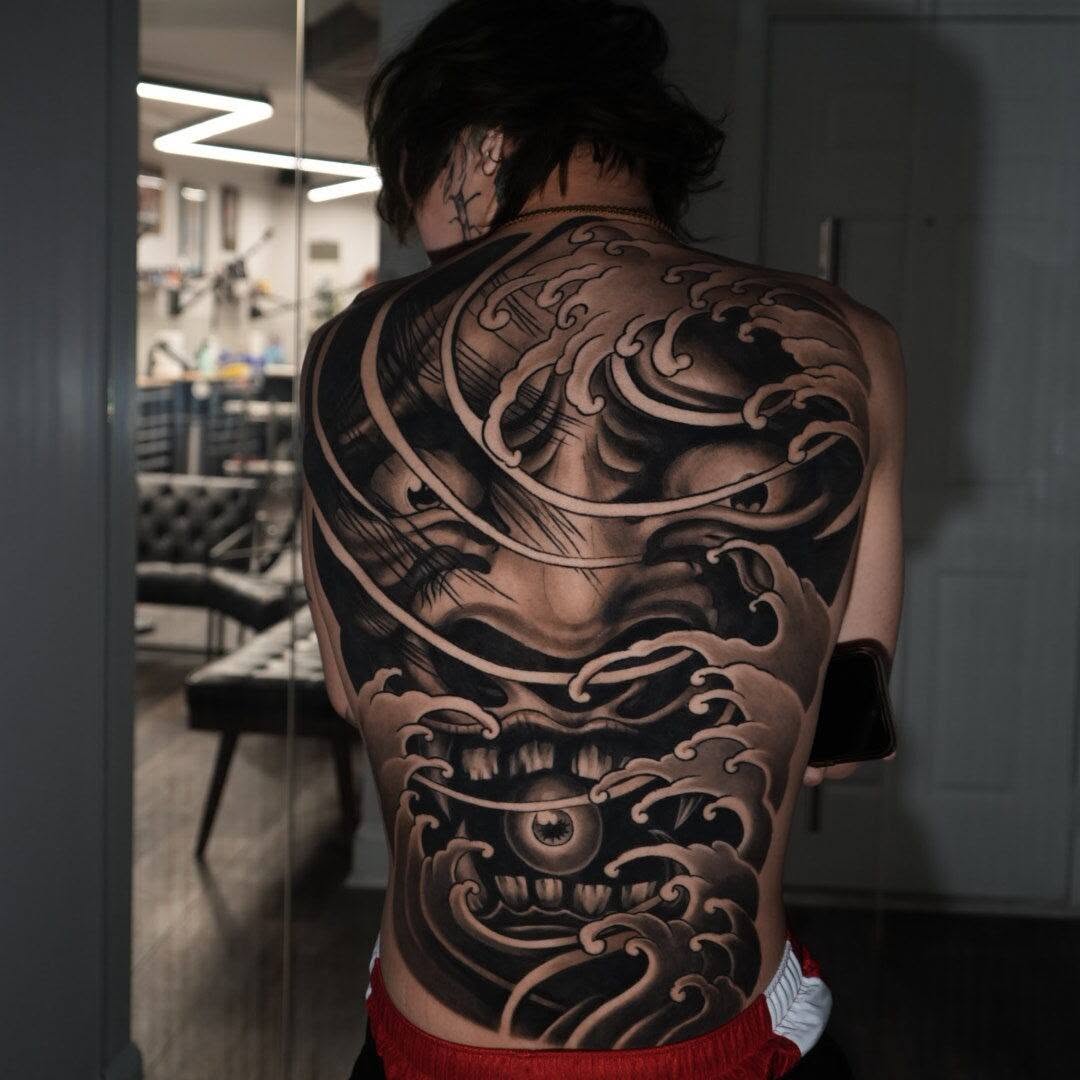 Tattoo by @tattsbyethan_ — japanese_irezumi, black_and_grey
