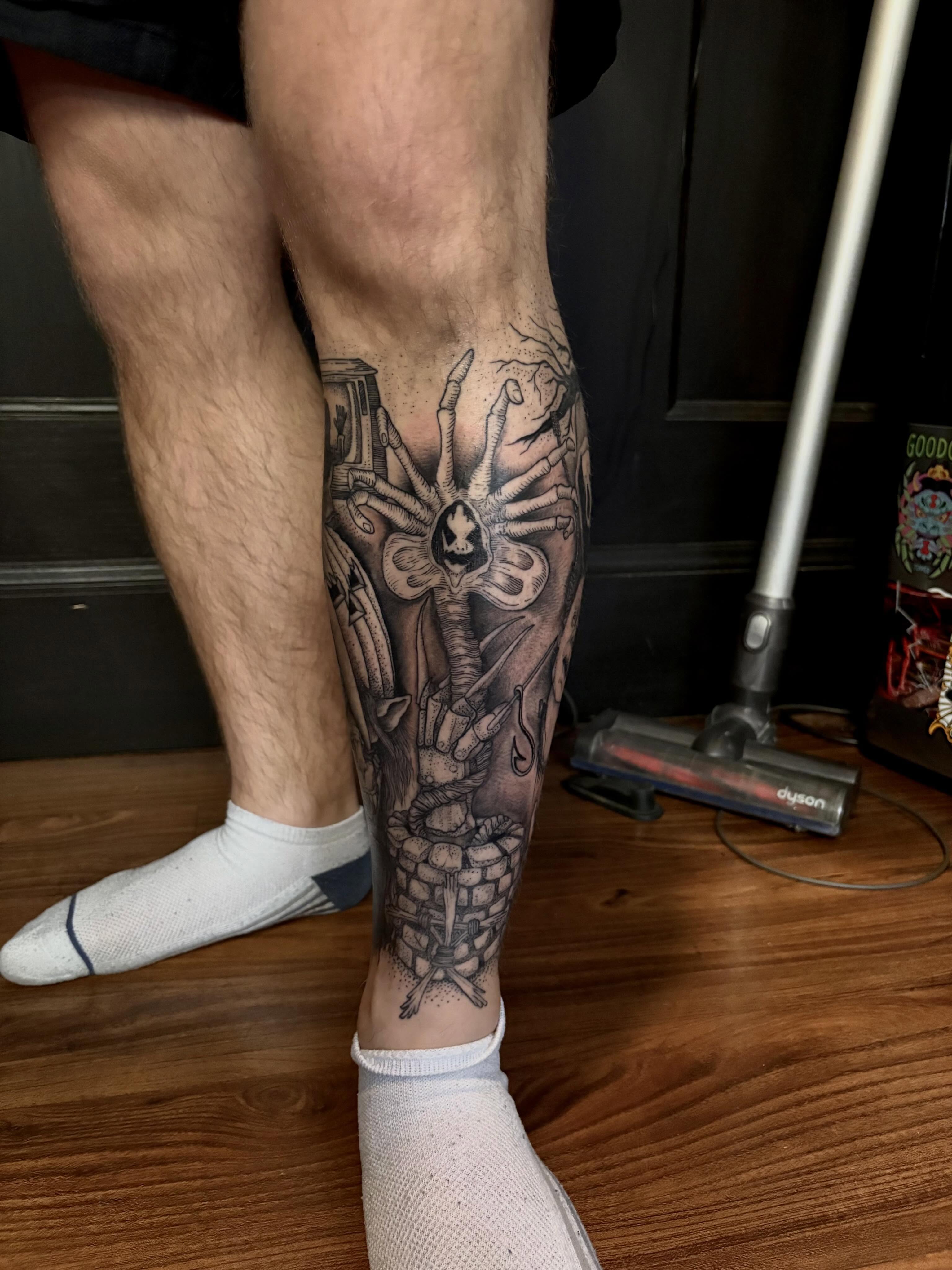 Tattoo by @softcorehorror — black_and_grey
