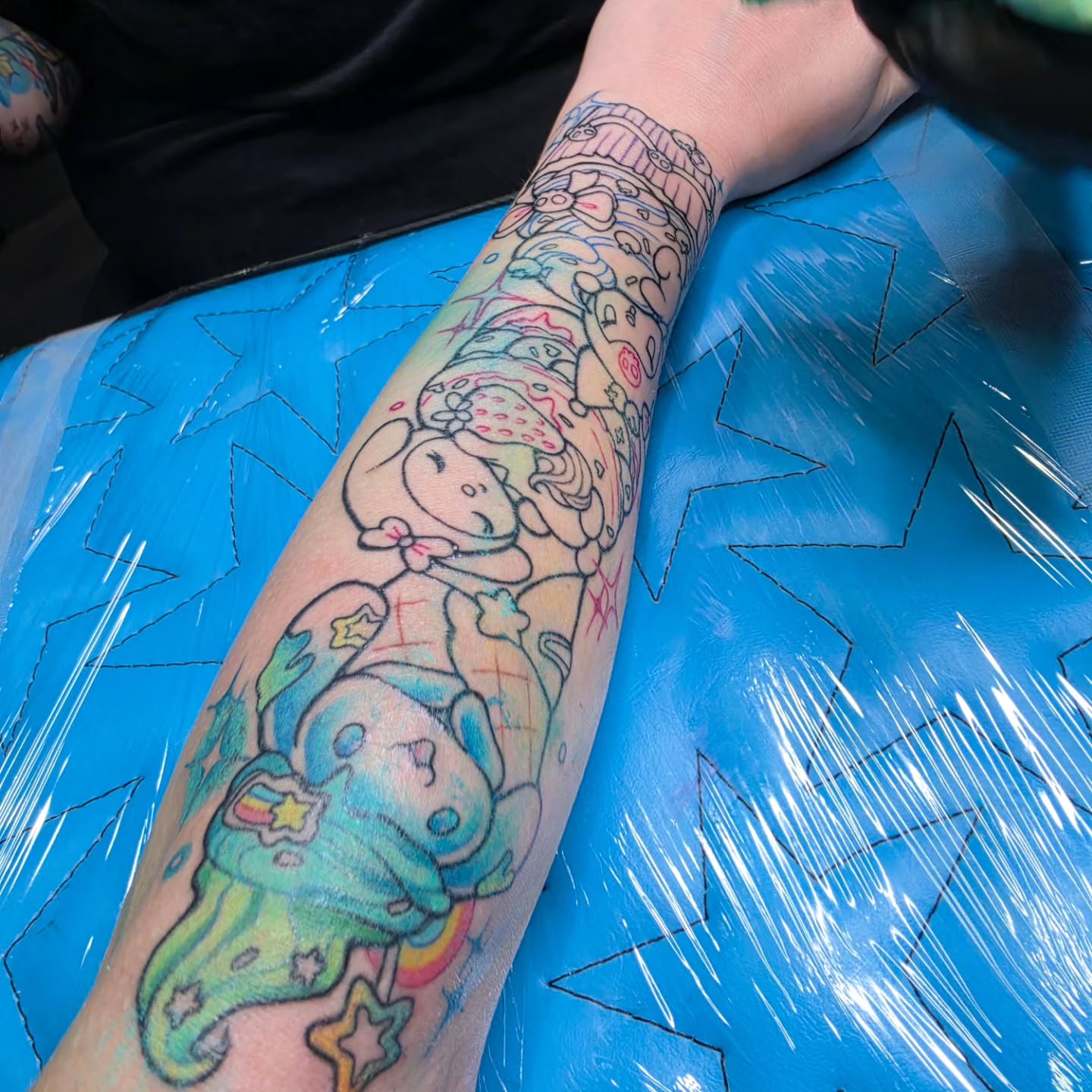 Kawaii characters new school tattoo on the forearm by Constance Roberts