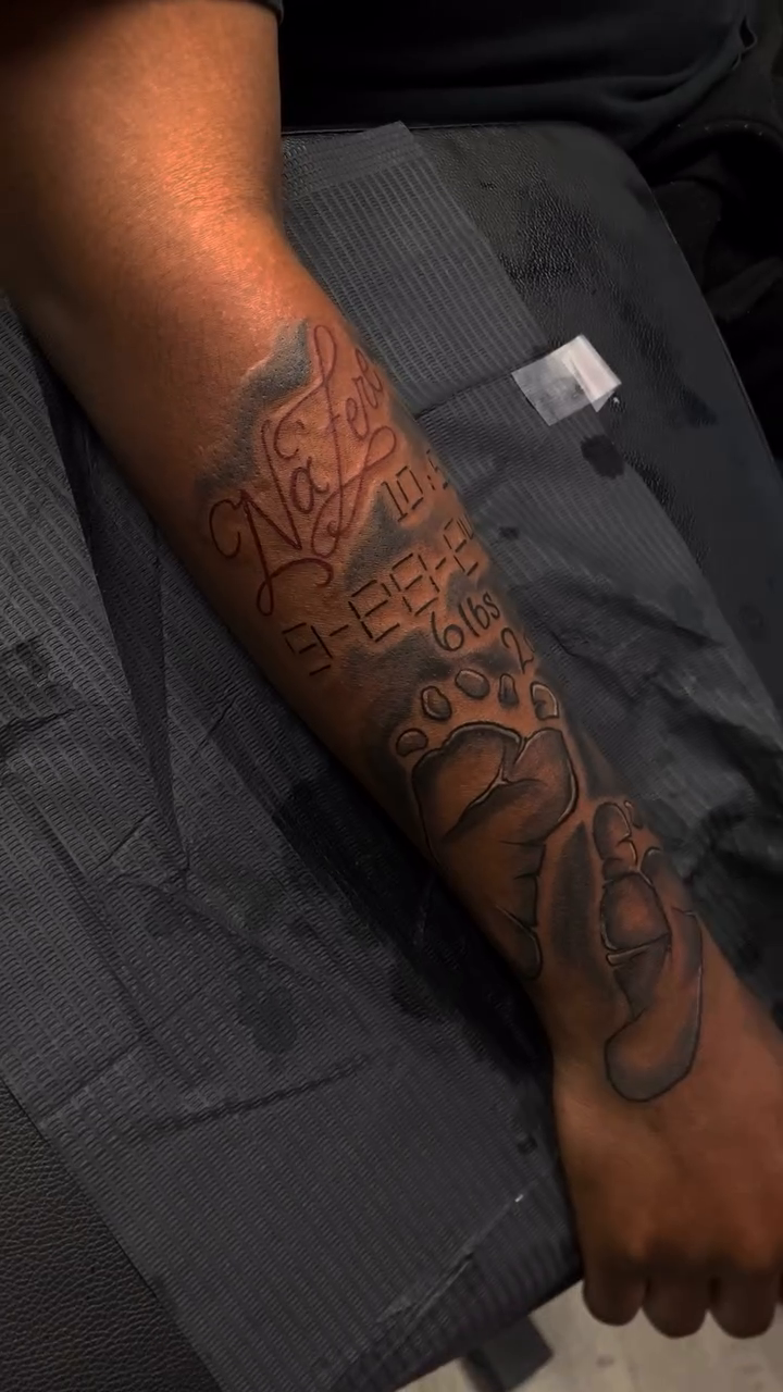 Lettering tattoo on the forearm by Mariš¤, Chicago, Illinois