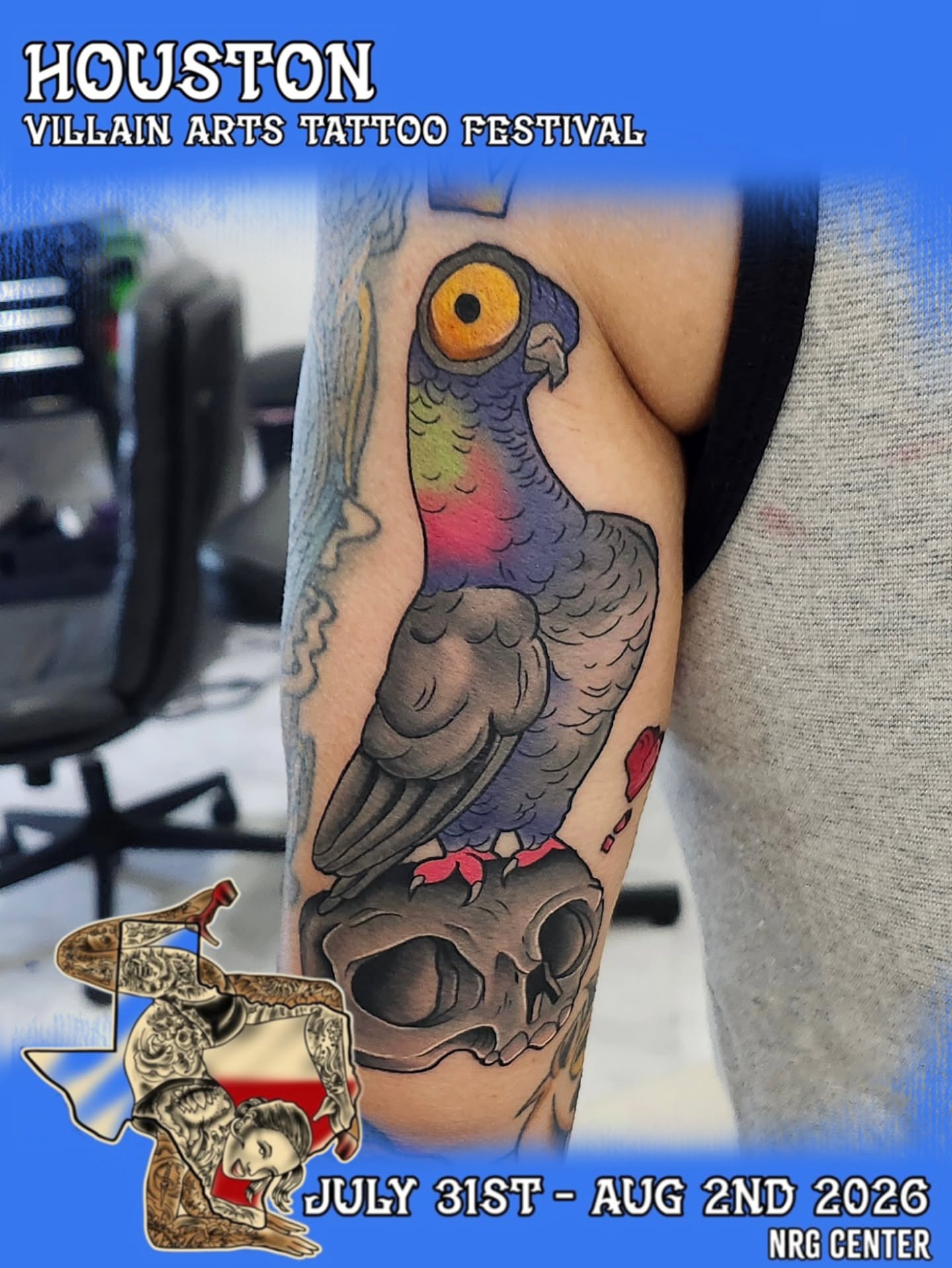 Bird and skull American traditional tattoo on the forearm by Herc